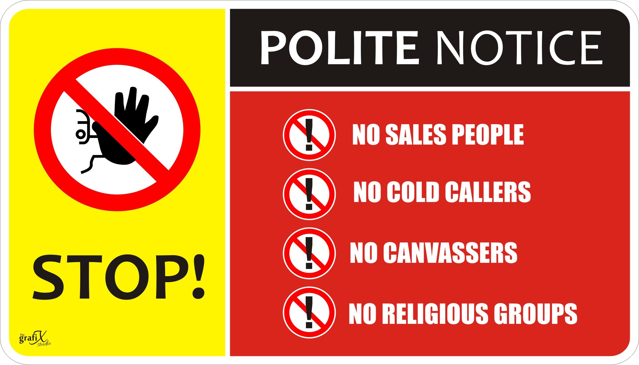 The Grafix studioNo Cold Calling Door/Window/Letterbox Safety Signs Sticker Self Adhesive 140mm x 80mm cc2