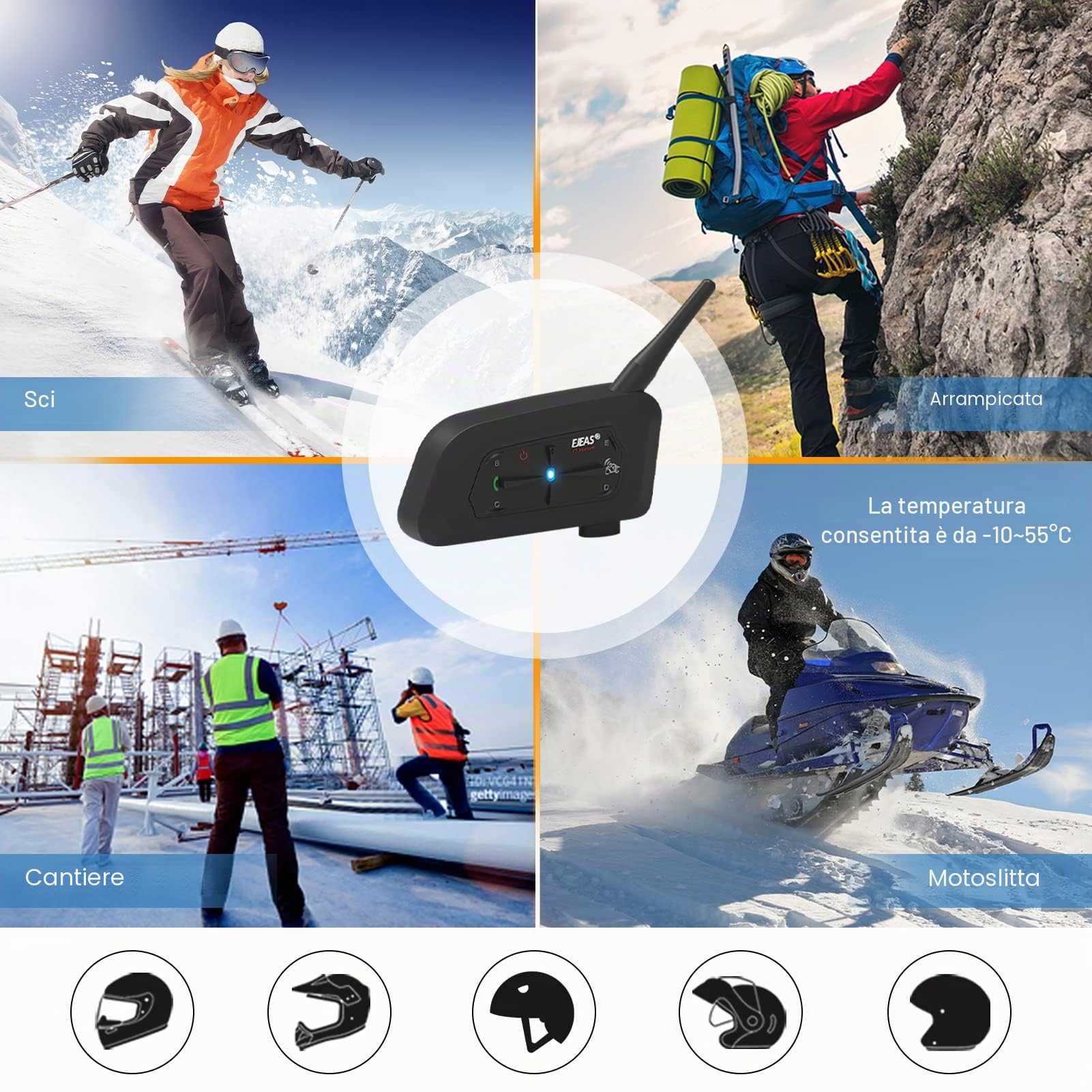 EJEAS V7 Interfono Moto Bluetooth Coppia Auricolare Bluetooth Per Casco fino a 7 Motociclisti, Sistema di Comunicazione Motocicli con Cancellazione del Rumore per Moto/ATV/Moto Da Cross