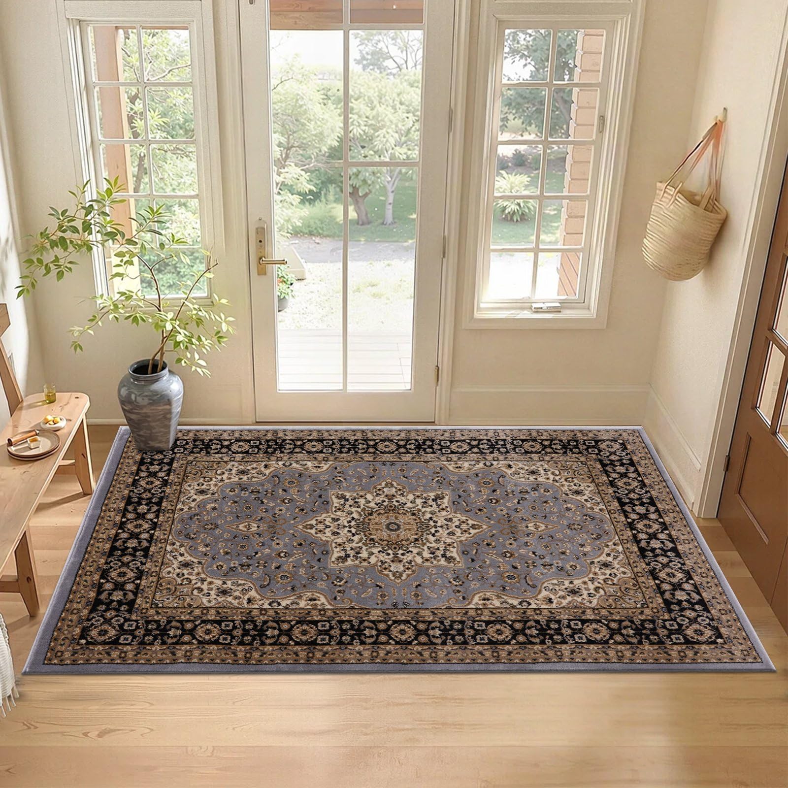 cozily® Hallway Runner, Classical Geometric Design Long Narrow Hall Living Room Carpet Runner Rug Kitchen Rugs Washable - 80 X 150 - Rome Grey — image 1