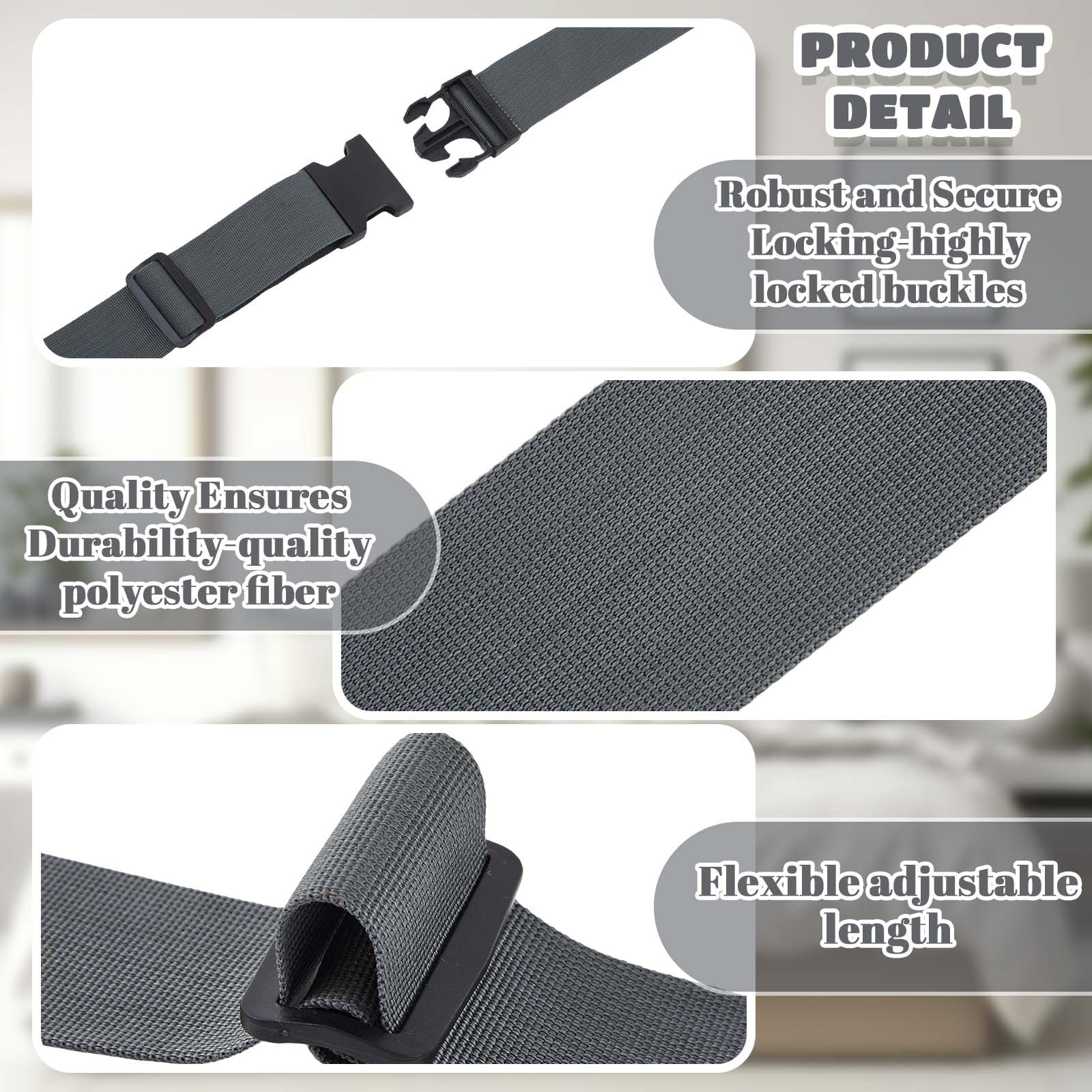 2 Correas Ajustables de Espuma viscoelástica de 60 x 2 Pulgadas con Hebillas para colchón del hogar, mudanza o Almacenamiento, Color Gris Oscuro