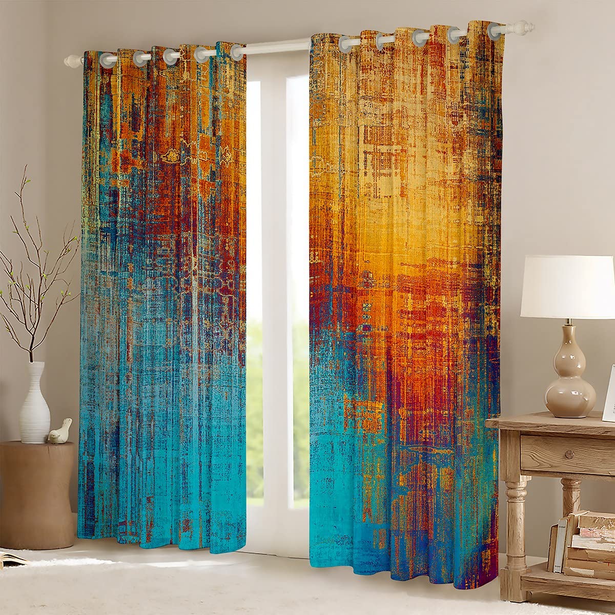 Blue Ombre Blackout Curtains Navy Grunge Curtains & Drapes Aesthetic,Watercolor Abstract Curtains Tie Dye Gradient Blackout Curtains,Oil Painting Window Drapes Hippie Modern Home Decor 46x72,2 Panels - Image 2