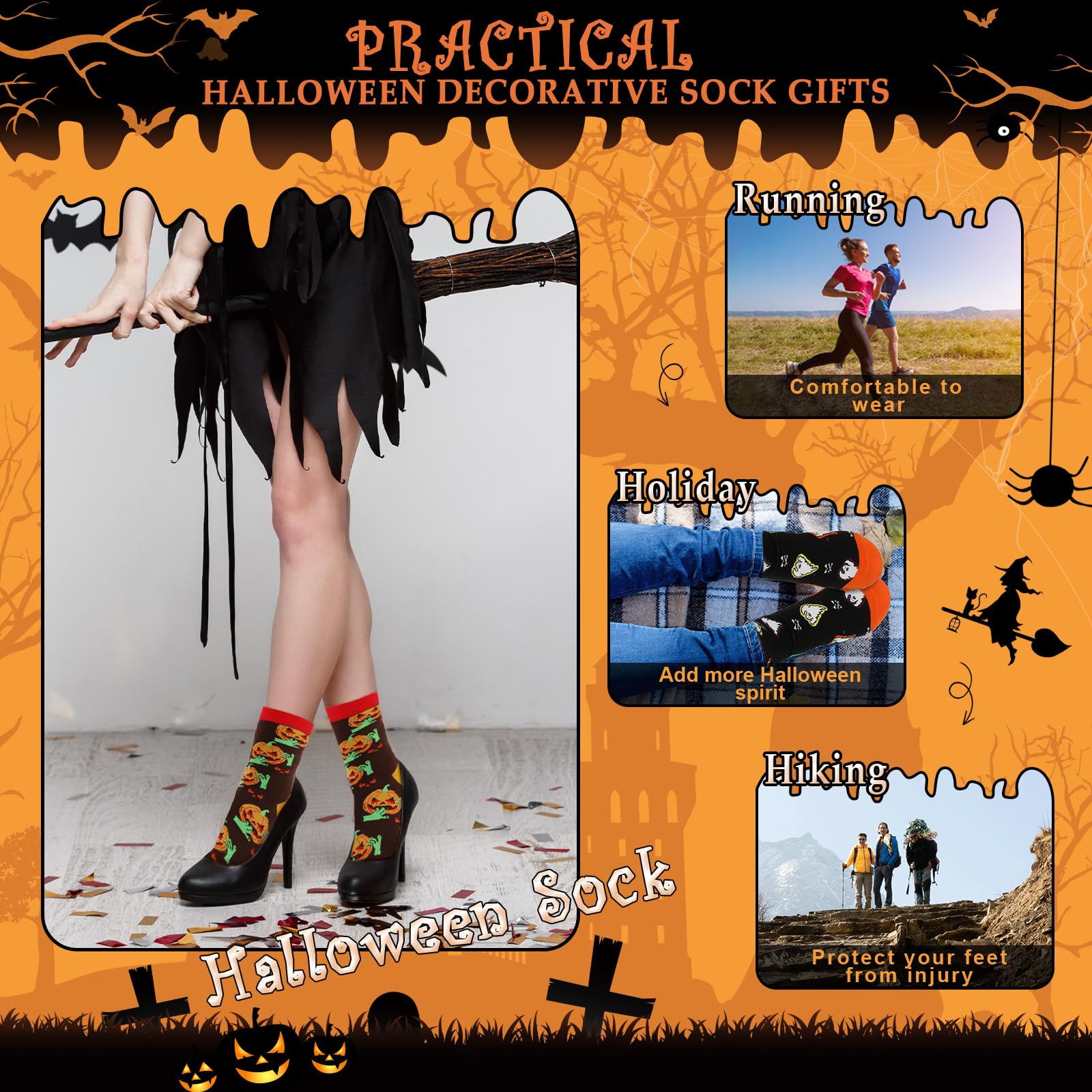 Likesing Skarpetki męskie damskie bawełniane skarpety zimowe Halloween skarpety świąteczne skarpety damskie mężczyźni śmieszne antypoślizgowe kot mężczyźni kobiety skarpety prezent Halloween Boże