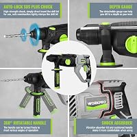 WORKPRO SDS-Plus 1050W Fúrókalapács 3 Joule, Állítható Sebesség, 360° Forgatható Fogantyú, Betonhoz 26mm, Tartozékokkal és Hordtáskával 6