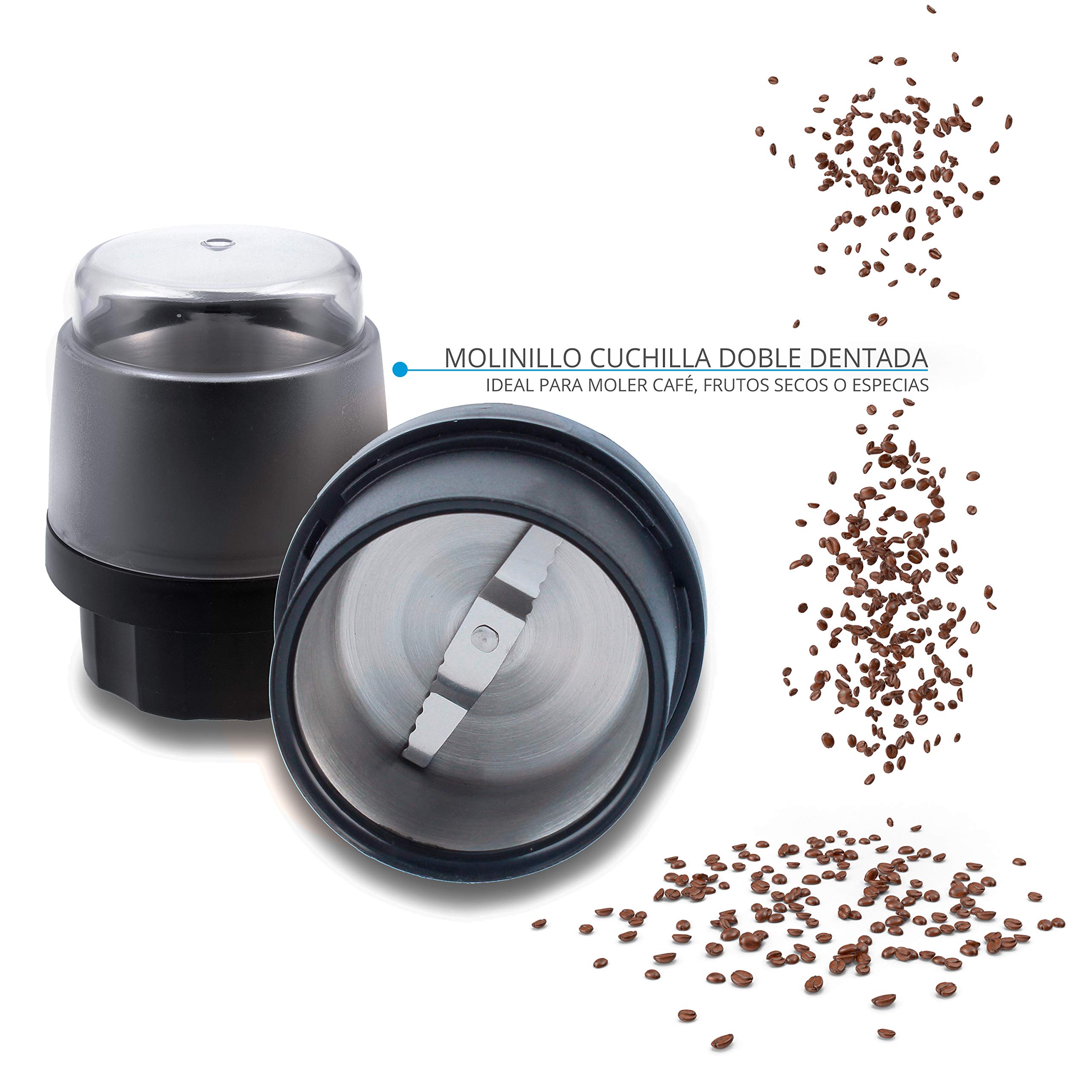 batidora de vaso de cristal 1,5L de capacidad, 500W, cuerpo de acero y molinillo de café