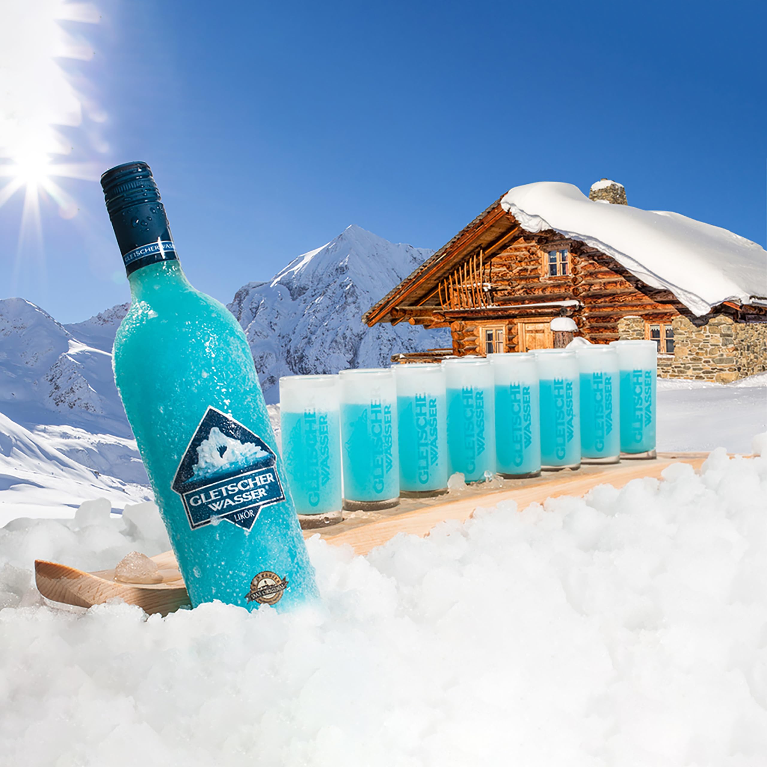 Gletscherwasser Likör 700ml 16% Vol. | Herrlich frischer ICE-Geschmack von Gletscher Bonbons - ein Likör zum Genießen (4x 0.7L)