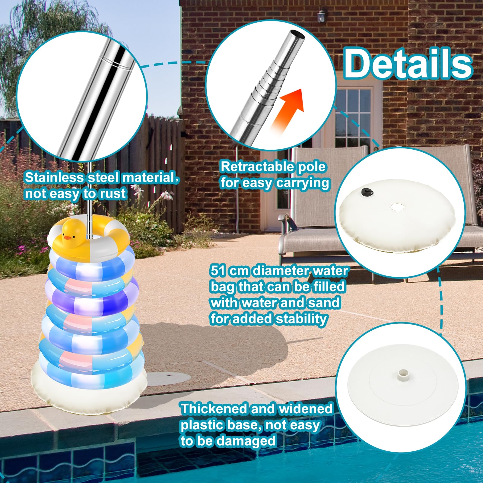 Swimming Planks Rack Retractable Swim Ring Organizer Stainless Steel Water Weight ...