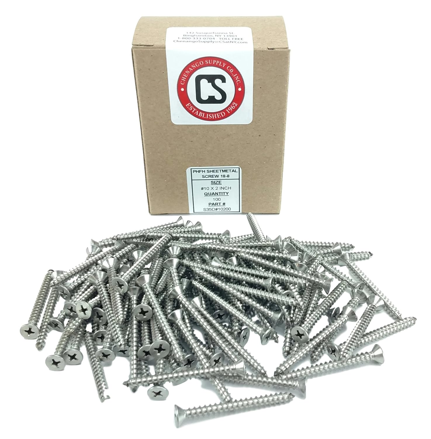 #10 X 2 Stainless Phillips Flat Head Sheetmetal Screw (1/2" to 2" in Listing) 100 Sheet Metal Screws, 82 Degrees (#10 x 2)