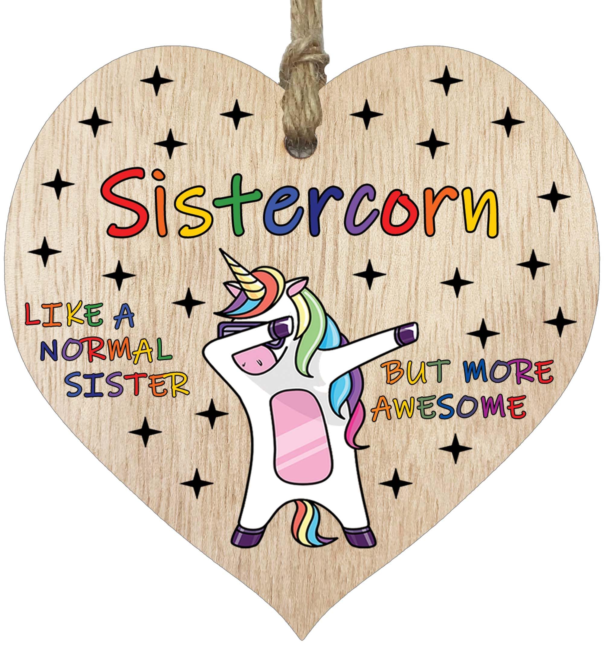 Stuff4 Women's Sister (Light Wood) Sister Birthday Gift For Her - Sistercorn - Wooden Heart Plaques, Light Wood Sign Keepsake, Funny Happy Birthday Sister Plaque Gifts Unicorn Awesome Present From Brother