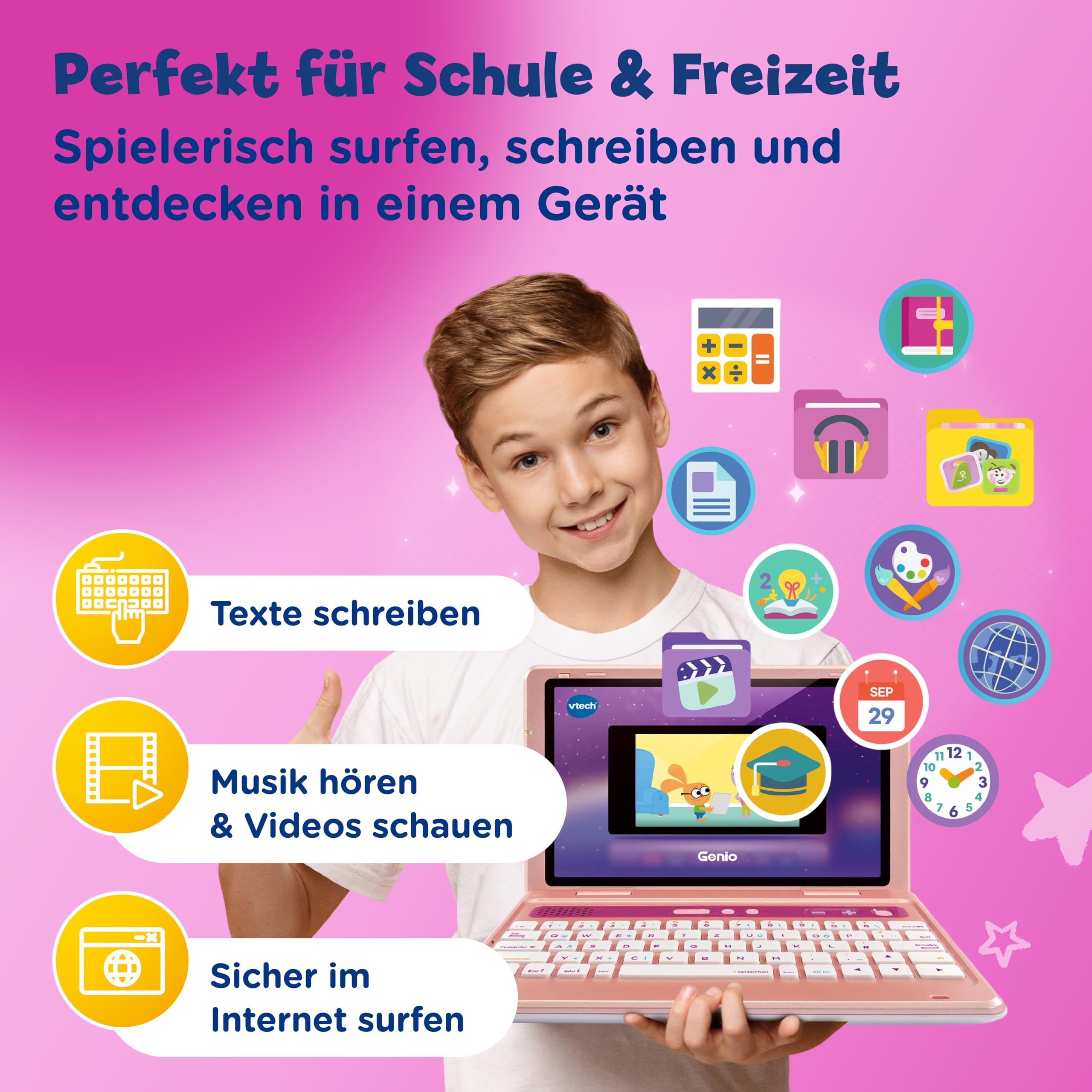 VTech Genio Laptop - Lerncomputer für Kinder 5-12 Jahre pink
