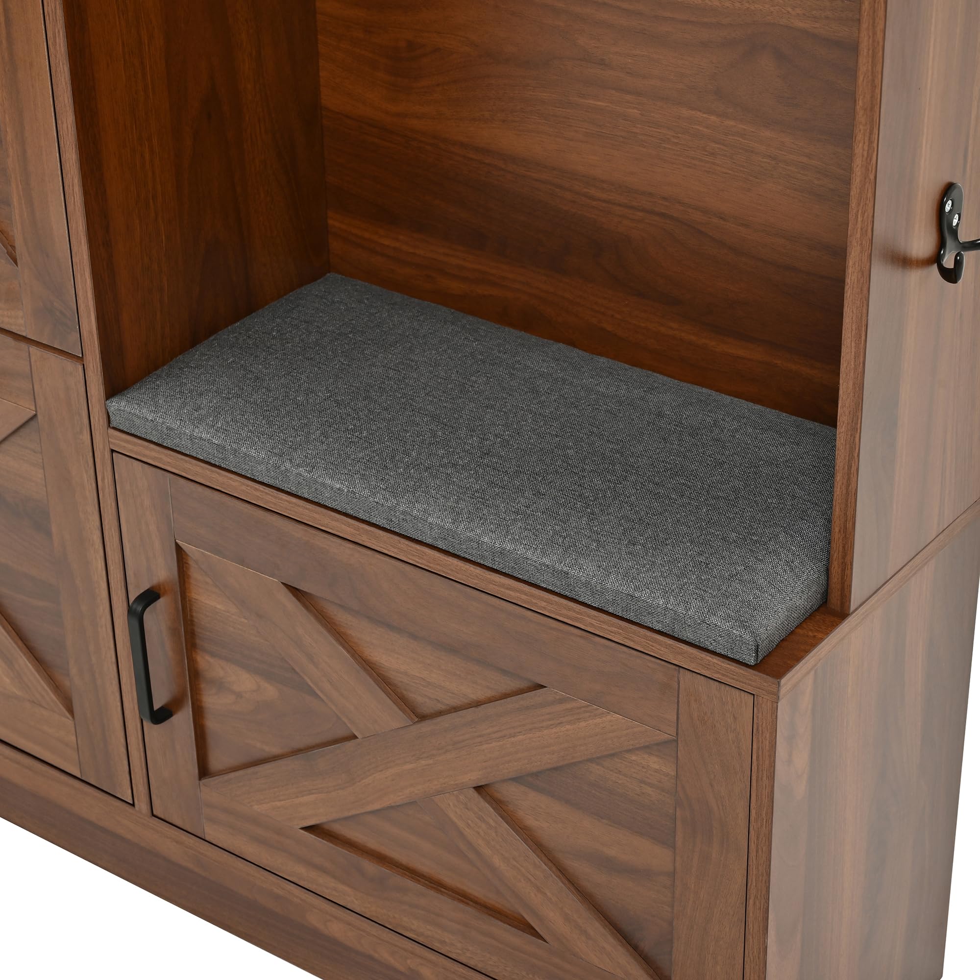 Armario compacto para pasillo con 2 compartimentos para zapatos plegables, espejo de cuerpo entero, LED de color ajustable mediante aplicación, asas de metal, cuerpo de PB+MDF
