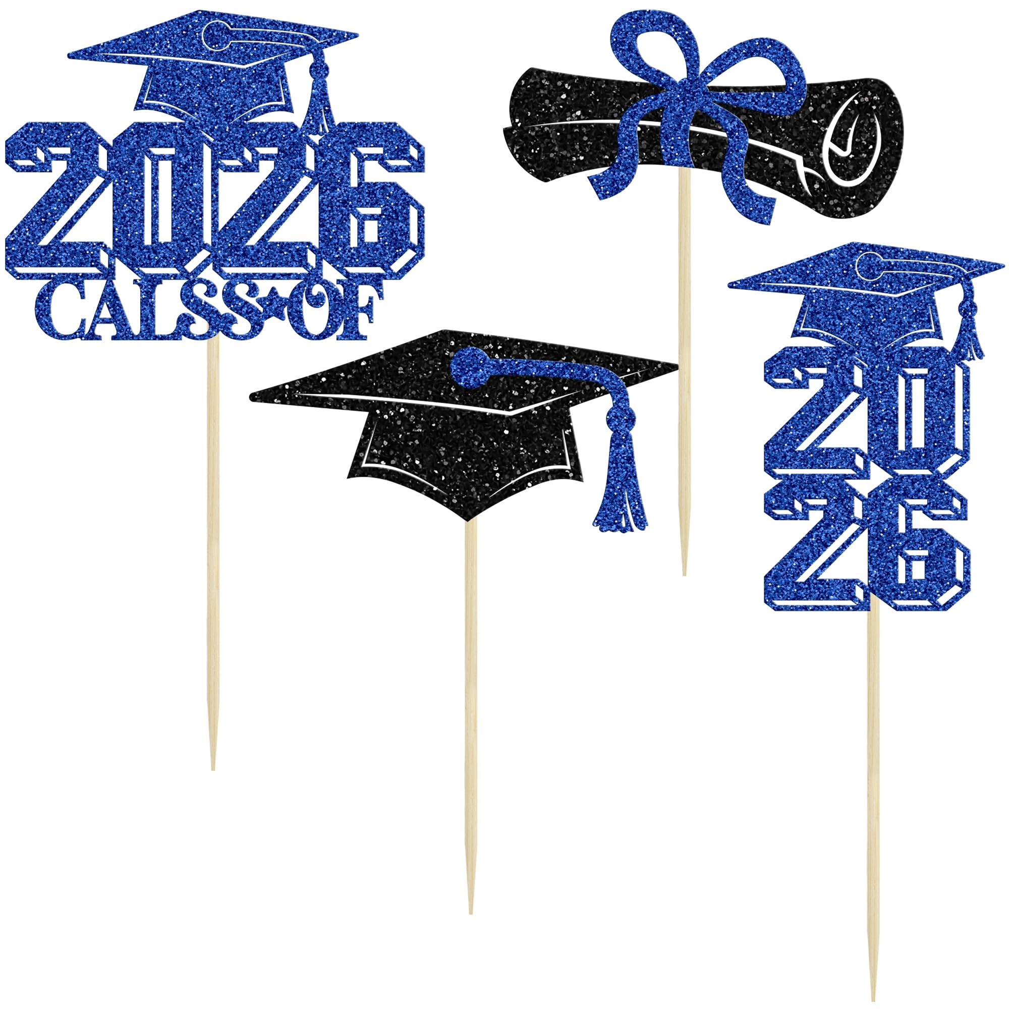 Gyufise 36Pcs 2026 Graduation Theme Cupcake Toppers Glitter Class of 2026 Graduation Cap Diploma Cupcake Picks 2026 Graduated Theme Party Cake Decorations Supplies Dark Blue - Image 3