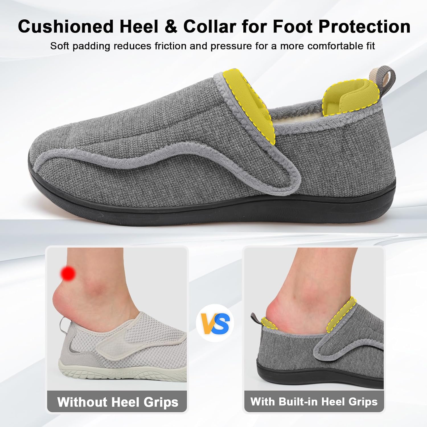 JOINFREE Women Men House Slippers Indoor Slip On Wide Fit Diabetic Shoes Adjustable, Non-Slip Cozy Comfort Home Slippers Shoes for Swollen Feet, Edema, Elderly, Preganant Medium Grey Size 15 - Image 6