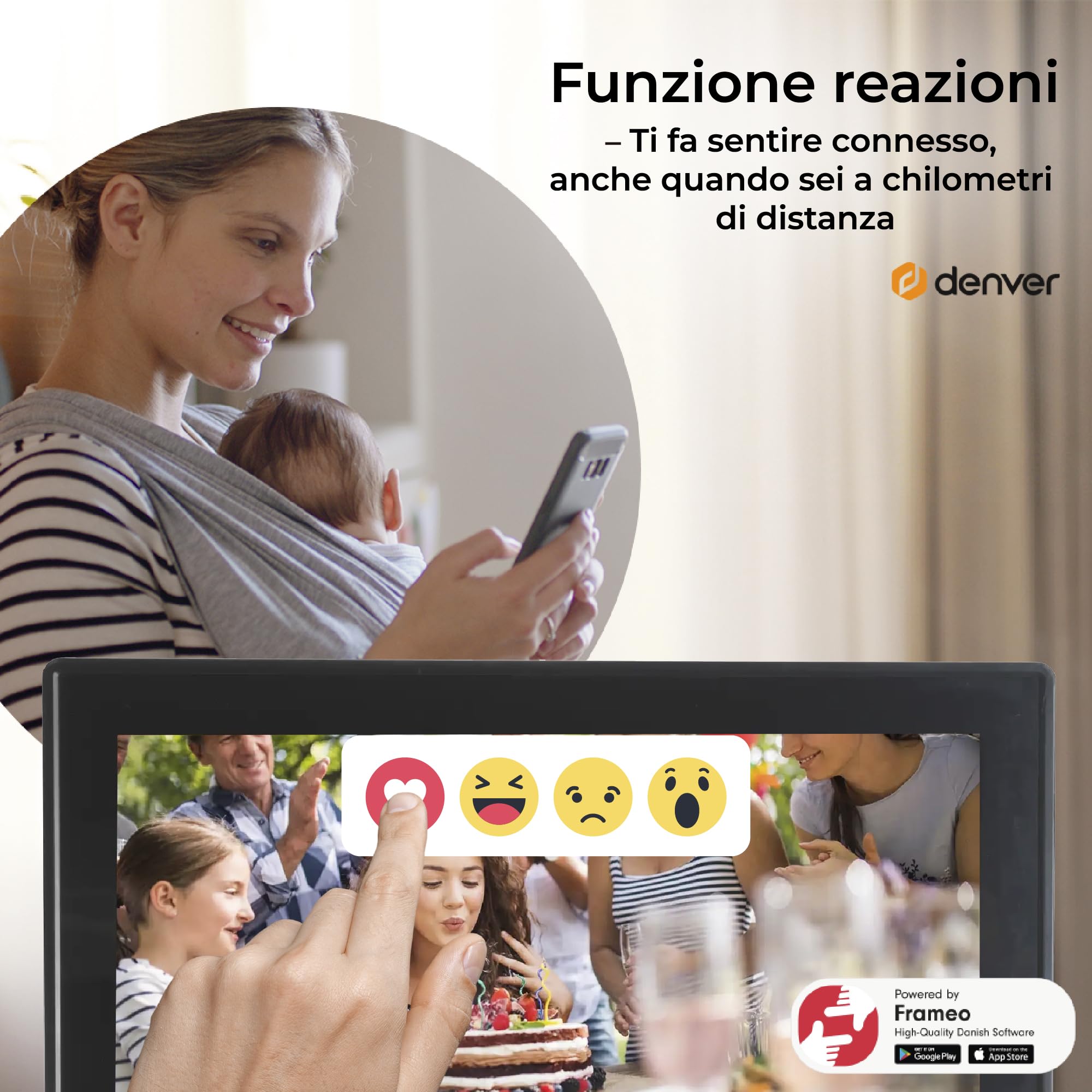 Denver PFF-1515B - Cornice digitale Wi-Fi - Schermo touch screen Full HD IPS da 15,6 pollici, software FRAMEO integrato, condivisione wireless, spegnimento notturno automatico, memoria da 16 GB, nero