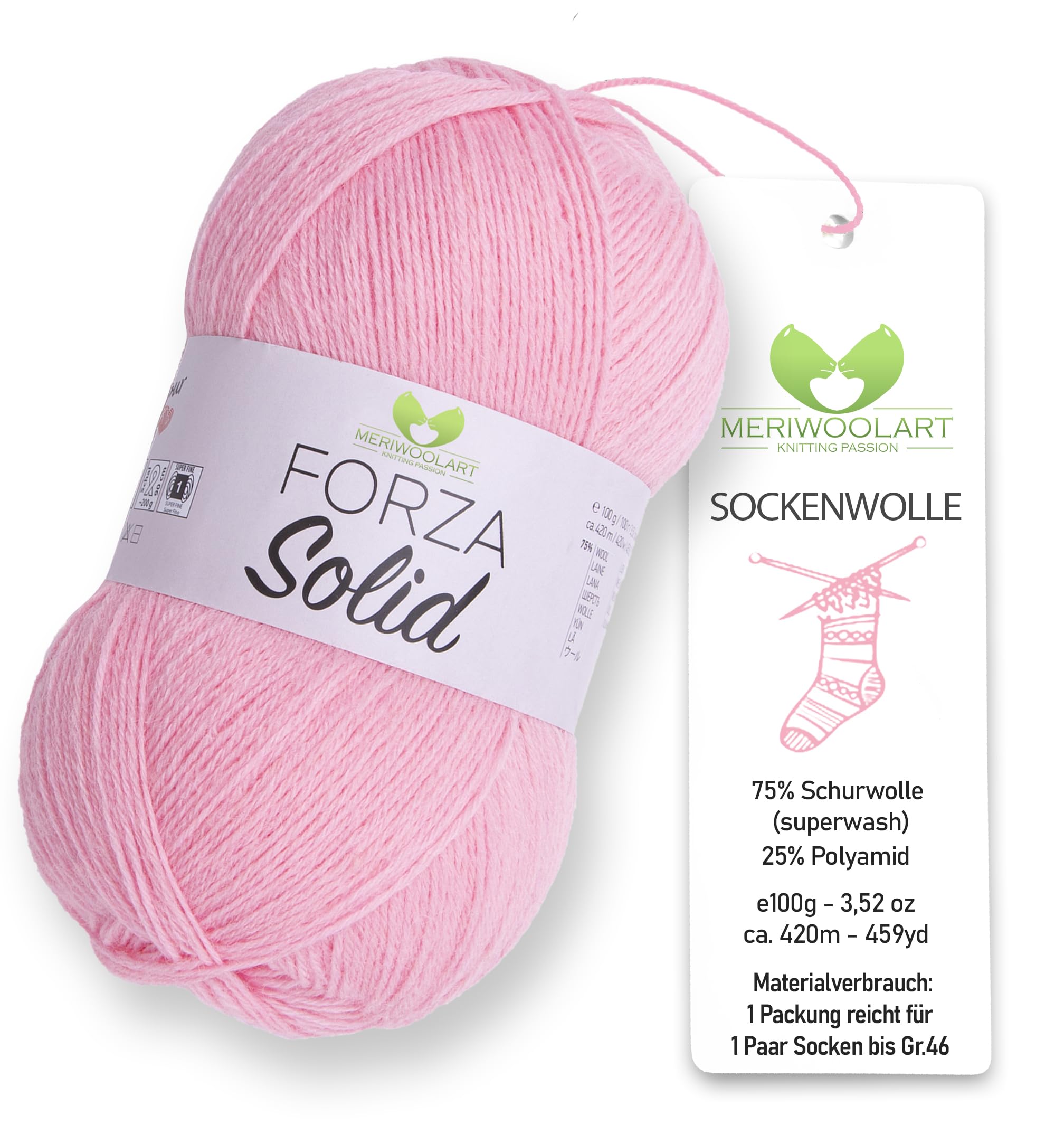 MeriWoolArt® Sock Wool 4-Ply - 100 g Merino Wool Yarn for Knitting & Crocheting, 75% Virgin Wool (Superwash), 25% Polyamide, 420 m - Ideal for Socks for Men and Women, Sweaters & Cardigans 4635