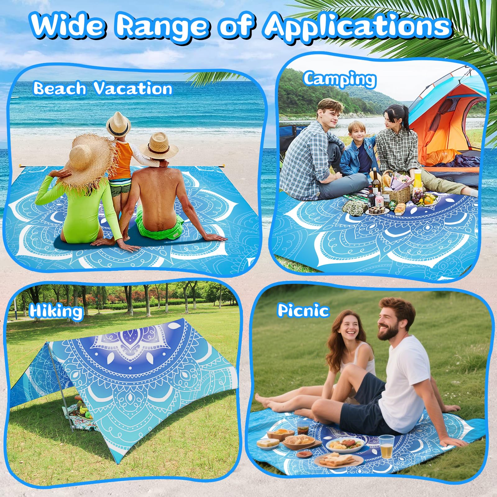 Coperta Da Spiaggia Extra Large Antisabbia E Impermeabile – 210x200 Cm, Con Pioli E Custodia, Per Picnic E Campeggio