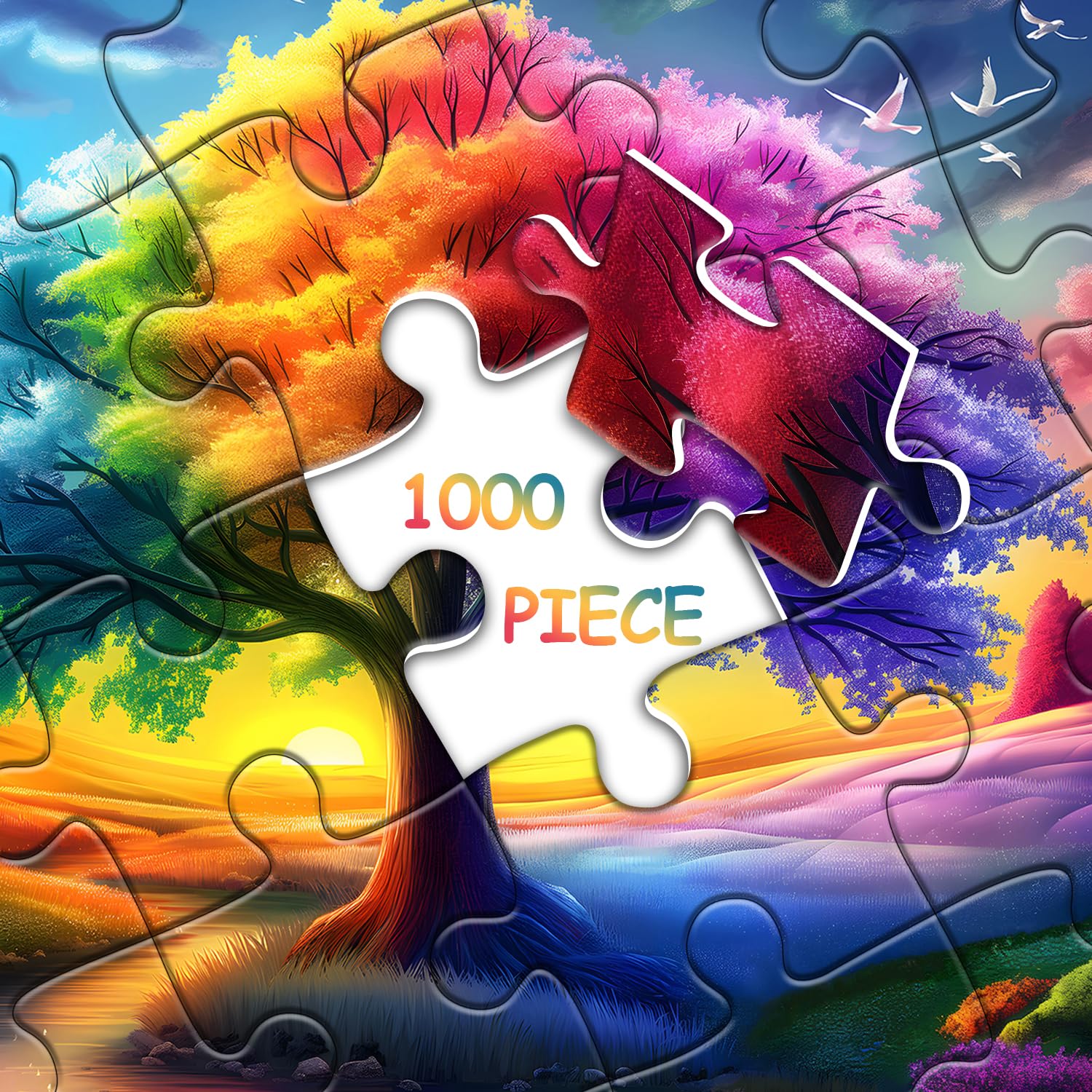 Rainbow Tree of Life Puzzles for Adults 1000 Pieces, Colorful Landscape Gradient Jigsaw Puzzle, Tree Nature Puzzle Scenery - Image 8