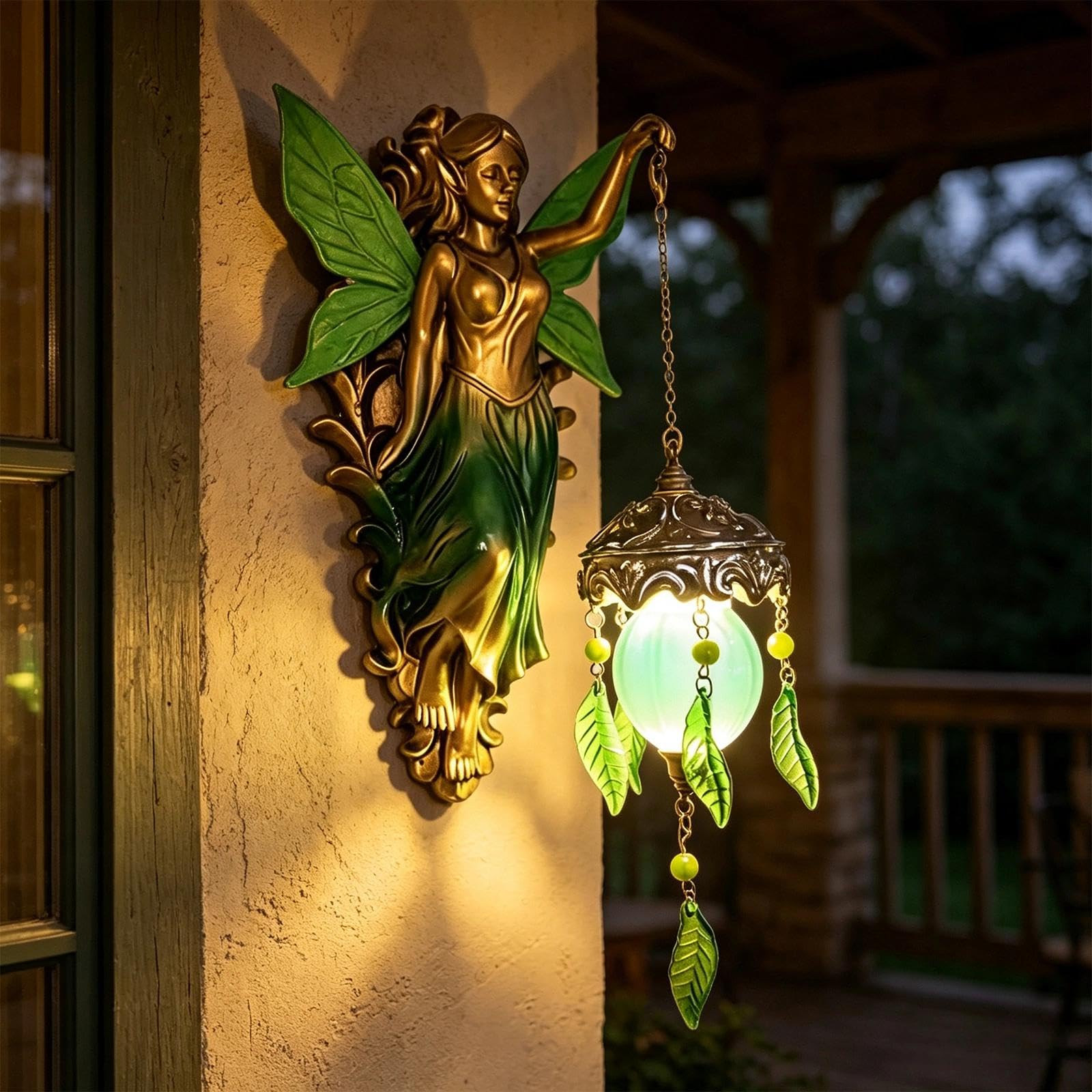 Elfenfigur Wandlampe,Engel Statue mit LED Hängelaterne,Meerjungfrau Wandleuchte Deko,Feen Wanddekoration für Wohnzimmer Schlafzimmer Flur Eingangsbereich Büro,Geschenkidee für Frauen(Stil 1)
