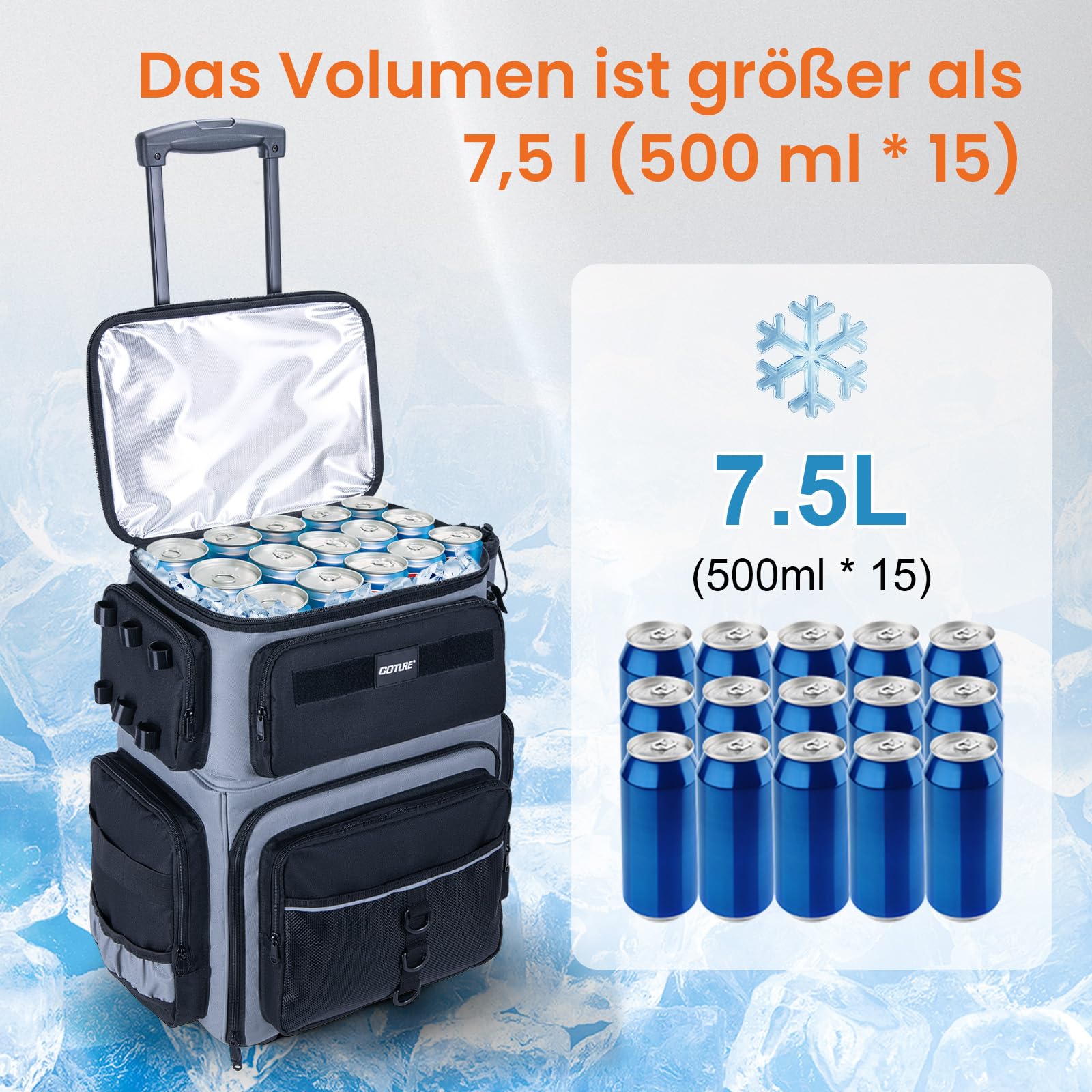 Goture Angelrucksack 66L wasserdicht doppelstöckig mit Isolierfach | 2-Wege-Tragesystem (Rollen & Schultergurt), Regenschutz, Fachaufteilung für Angelzubehör, ideal für lange Angeltouren