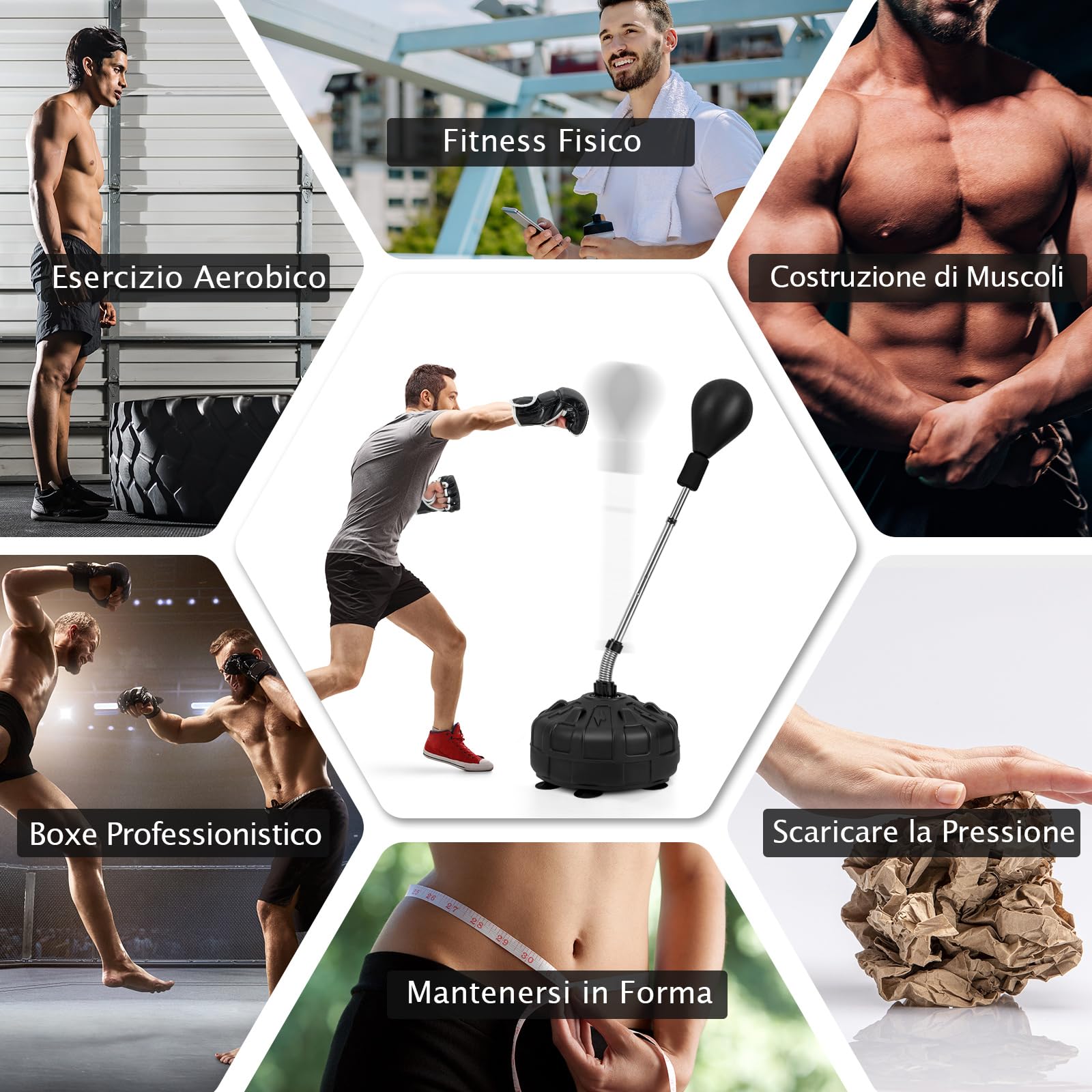 COSTWAY Punching Ball da Terra per Bambini e Adulti, Pungiball Veloce con Guantoni, Asta Flessibile, Base Riempibile e Regolabile in Altezza 137-156 cm, Sacco da Boxe per Casa e Palestra, Nero