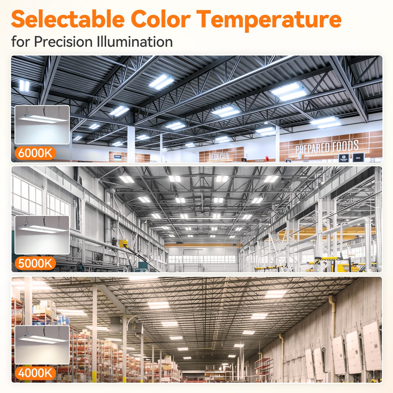 24-Pack 3FT 300W Linear High Bay Shop Lights 45000lm 6000K 5000K 4000K Switchable 0-10V dimmable 100-277V Adjustable Tilt — view 4