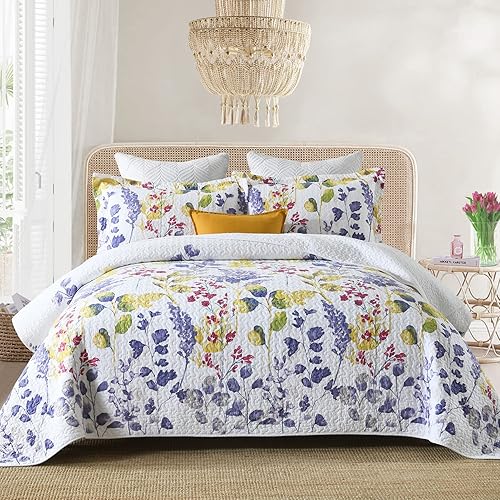 SahSahCasa Juego de edredón tamaño King juego de edredón de 100  algodón edredón ligero de salvia floral para cama King para todas las estaciones