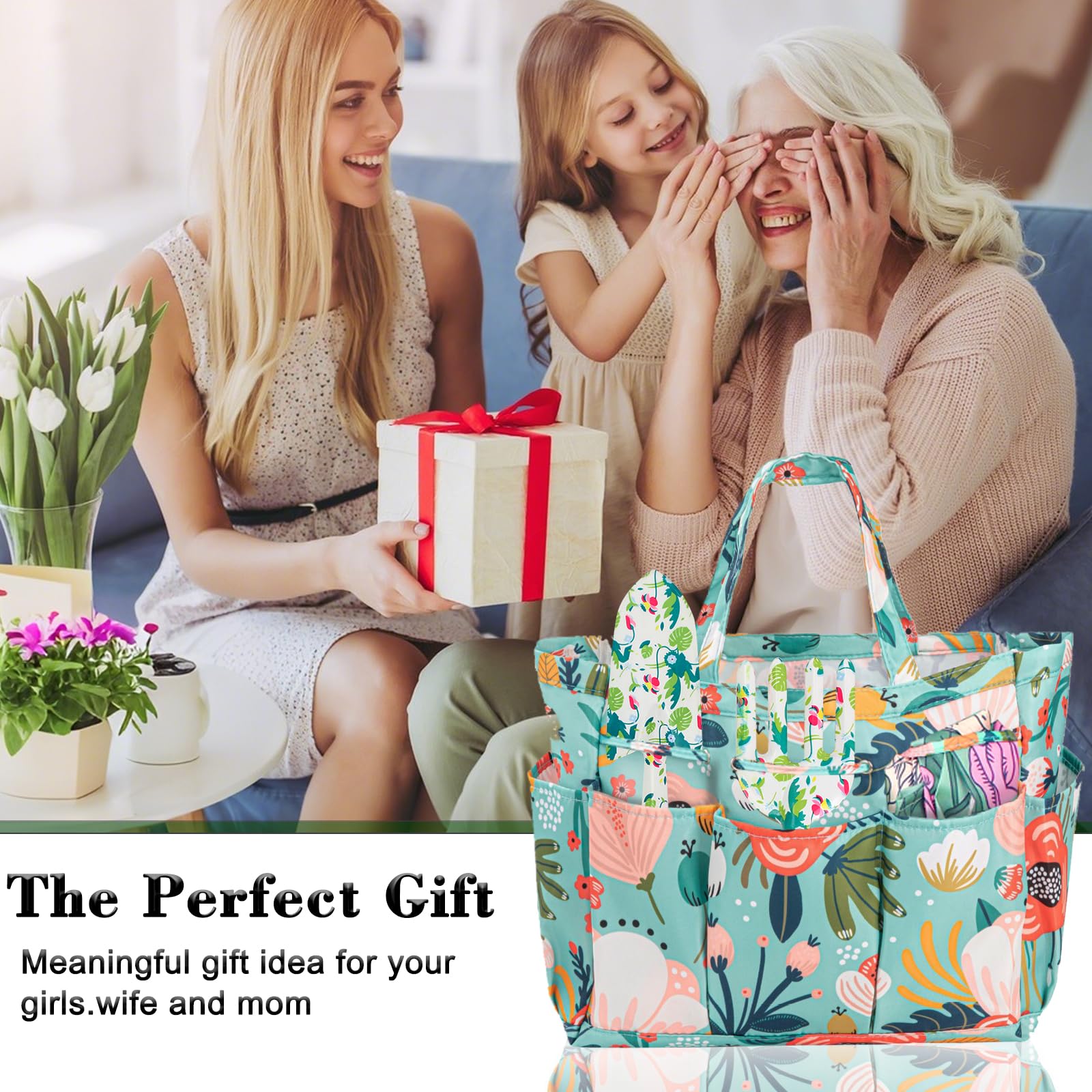 Utensili da giardinaggio resistenti con borsa per attrezzi da giardino, set di 10 attrezzi da giardino, regalo per la festa della mamma, regali di giardinaggio per donne amanti del giardino