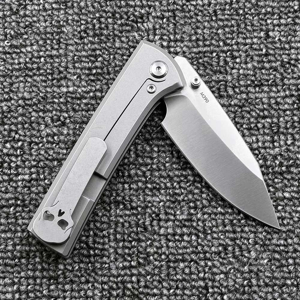 Klappmesser 7.7" Taschenmesser Einzigartig aus stahl m390 & Titan, Outdoor Survival Messer Camper Jagdmesser, Scharfes Einhandmesser praktische, Titanlegierung messer edc survival mit 2 x clip,Schädel