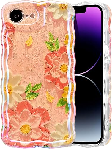Miniatura 29 de EYZUTAK - Funda protectora de TPU para iPhone 12 Pro, estilo retro colorido, diseño láser brillante de pintura al óleo, estampado floral, borde Azul