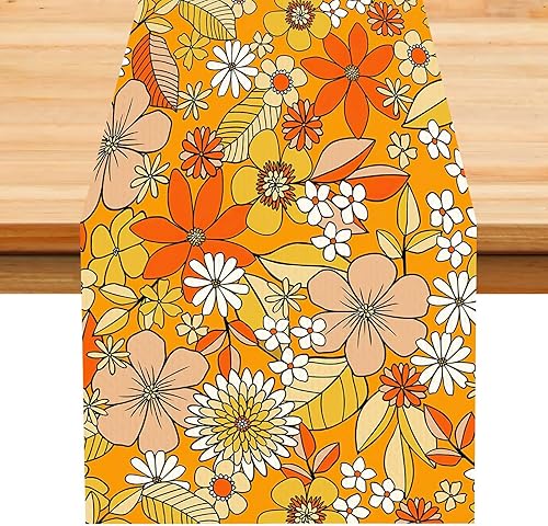 Miniatura 70 de Camino de mesa retro de los años 70, estilo vintage, arte abstracto moderno, verde, bohemio, espiral, ondas, granja, campo, cena, para el hogar,