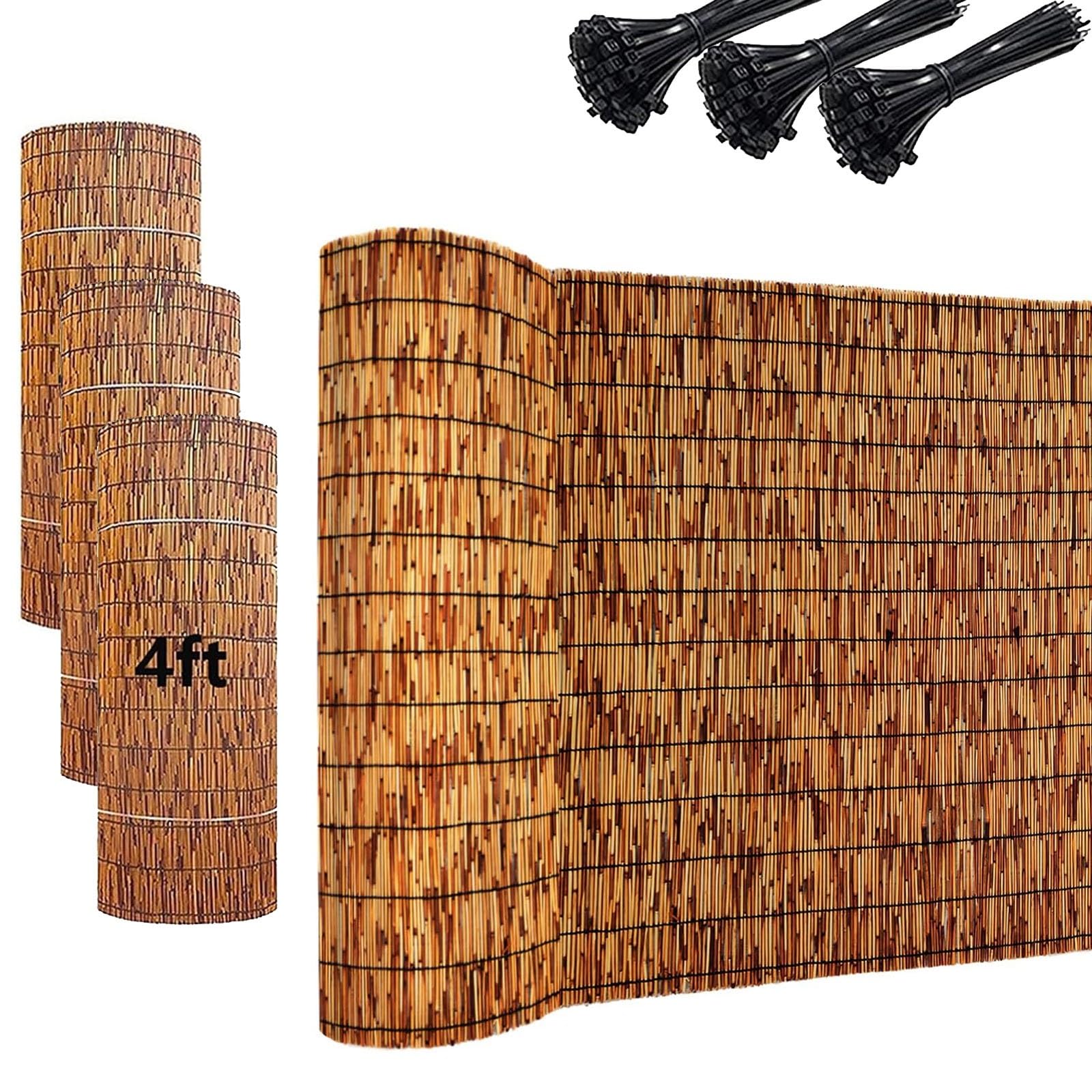 Rollo de Cañizo Ocultación de Caña Natural Ecológico 1.2x5.0m, Valla Jardín Exterior, Cerramiento Bambú Terraza, Protector Visual Resistente(Marrón,1.20mx5.0mx3pack)