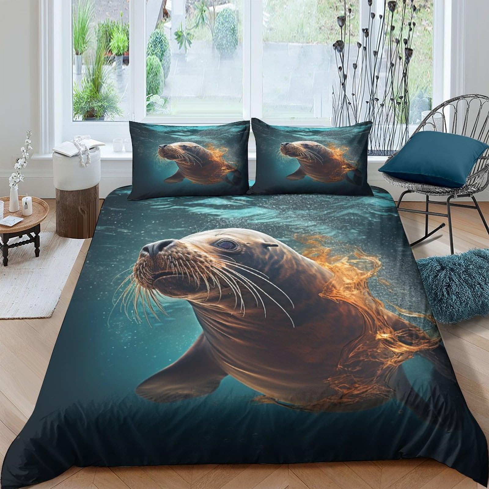 Parure de lit housse de couette 200x200 microfibre Walrus drap lit double 3 pièces