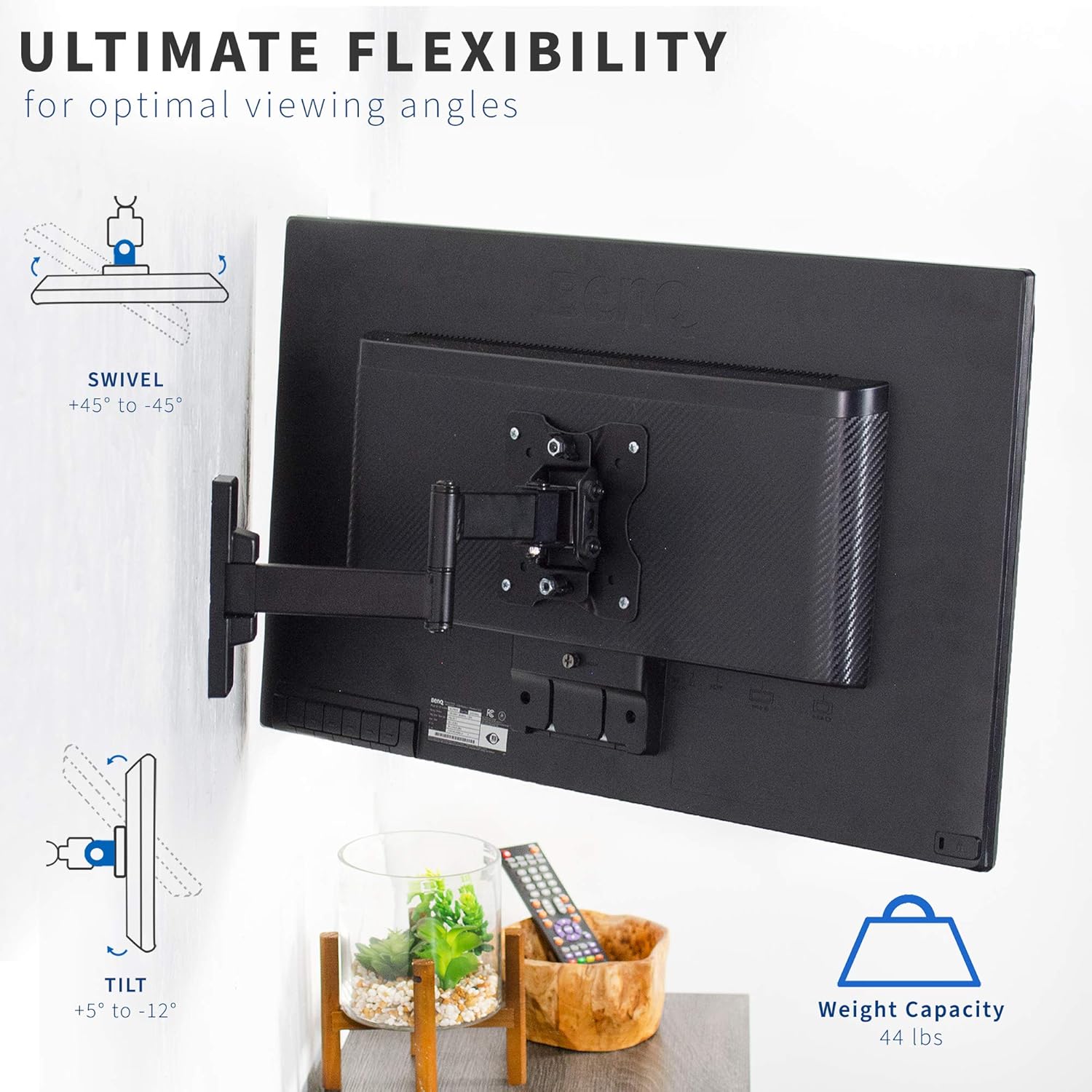 VIVO Full Motion Wall Mount for up to 27 inch LCD LED TV and Computer Monitor Screens, Tilt and Swivel Bracket with Max 100x100mm VESA, Black, MOUNT-VW01M : Electronics