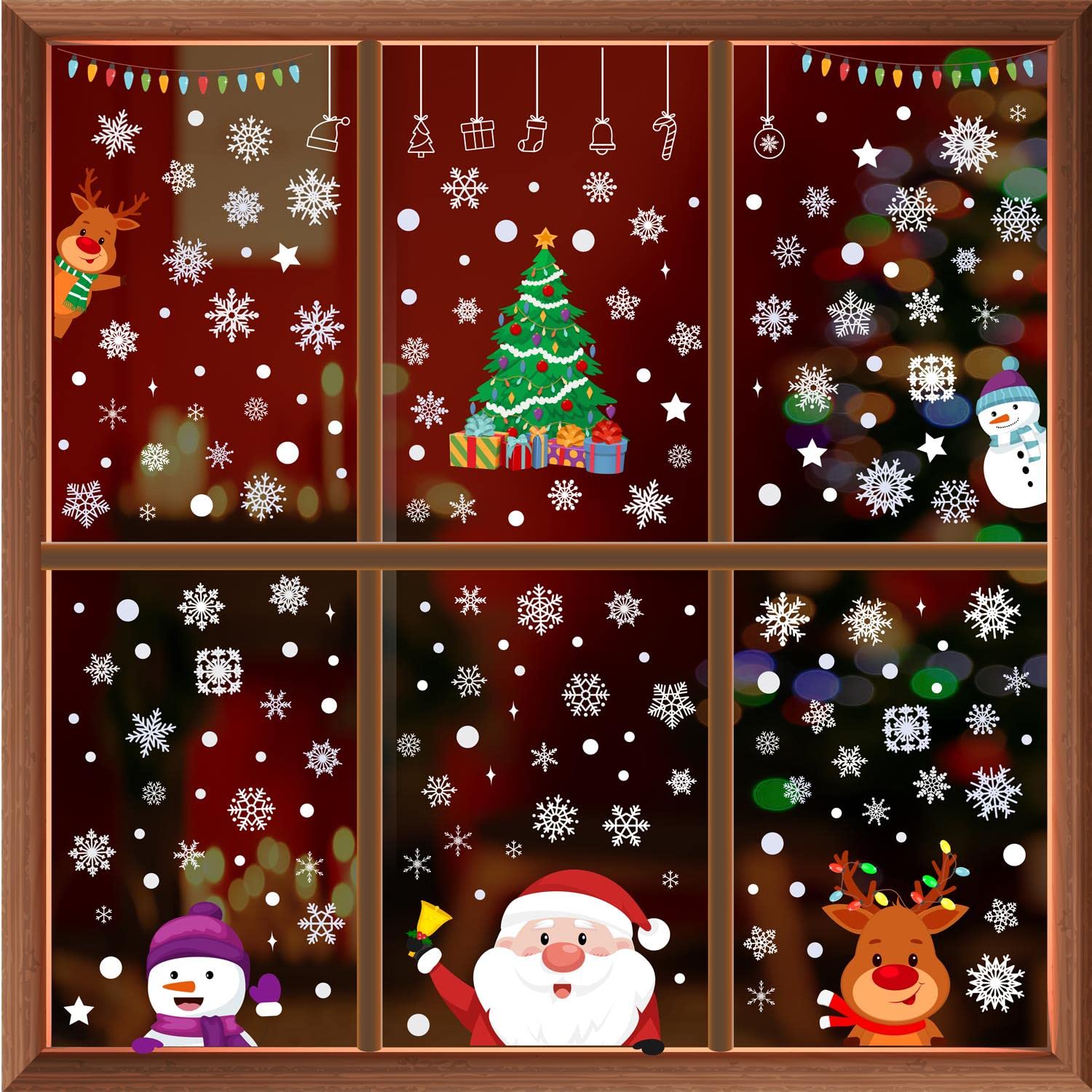 Walplus Xmas Friends With Snowflakes Christmas Window Stickers Clings Xmas Decoration Reusable Double-Sided Print Decals For Glass Living Room Windows Display 190 Pieces