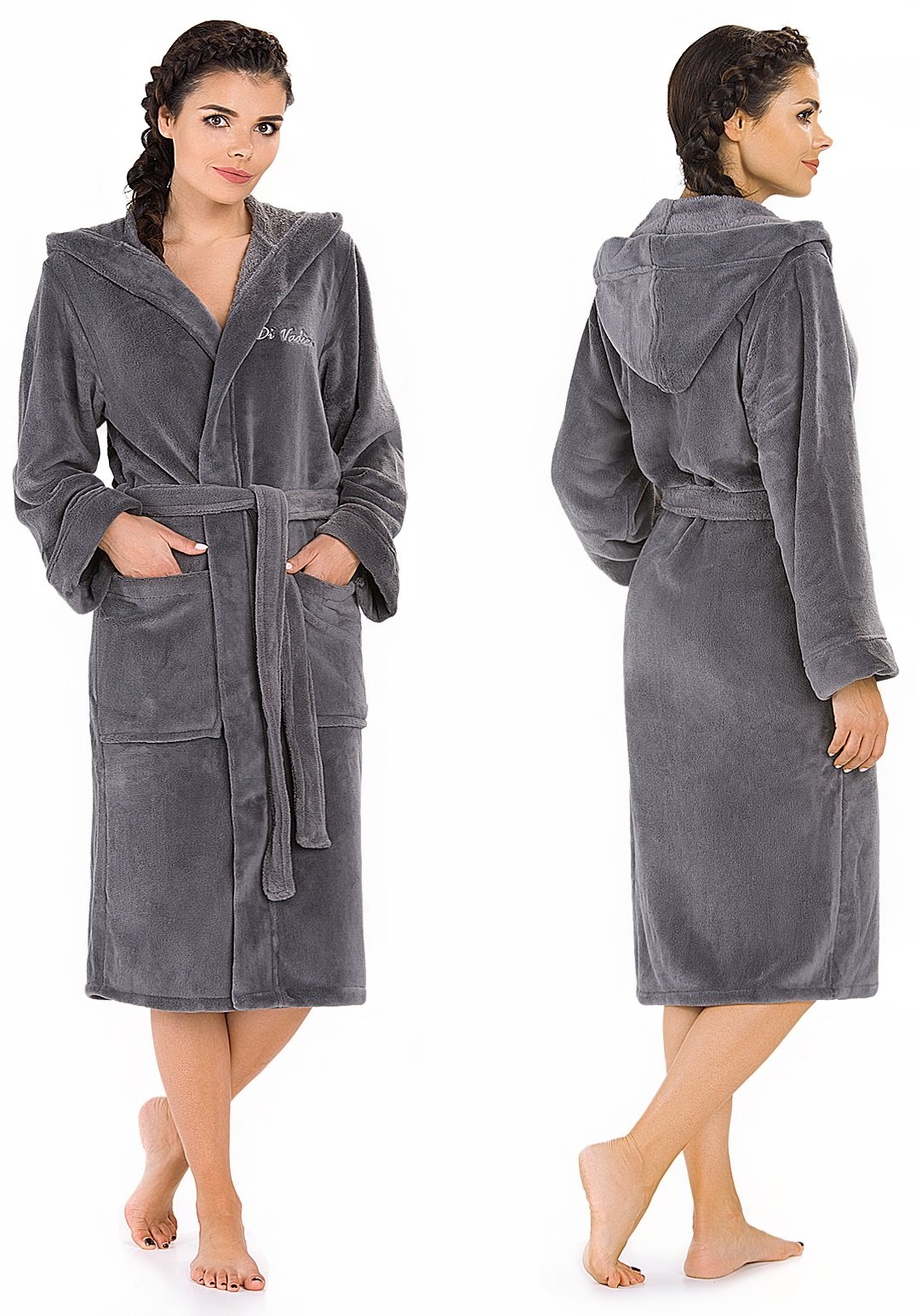 Di Vadini - Accappatoio unisex Florenz con cappuccio, in microfibra Öko-Tex Standard 100 I Kimono con colori e dimensioni a scelta, XXS - 5XL
