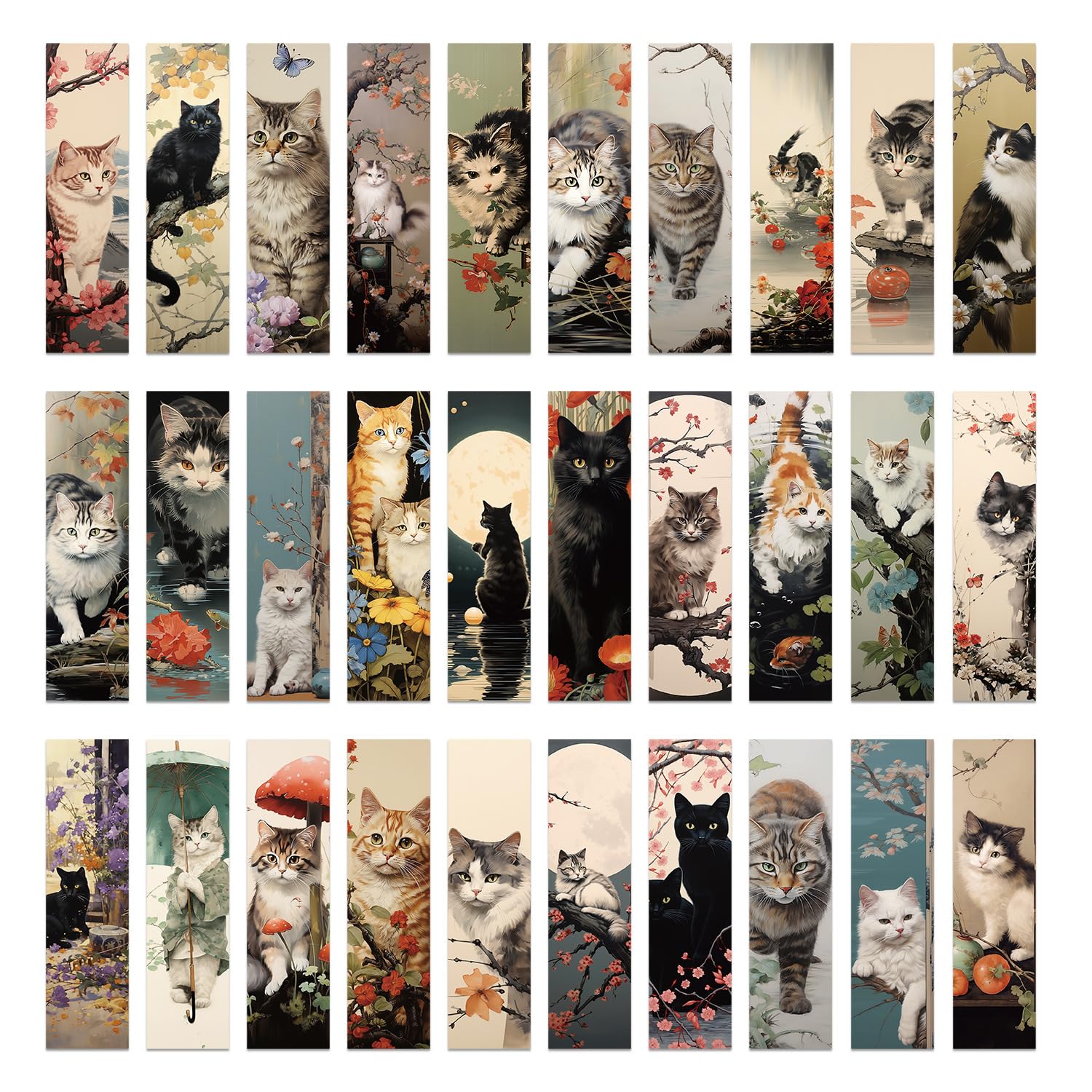 30pcs Vintage Paper Bookmarks Retro Cat Themed Reading Book Mark Aesthetic Book Accessories for Book Lovers Gifts School Essential Stationery (I)