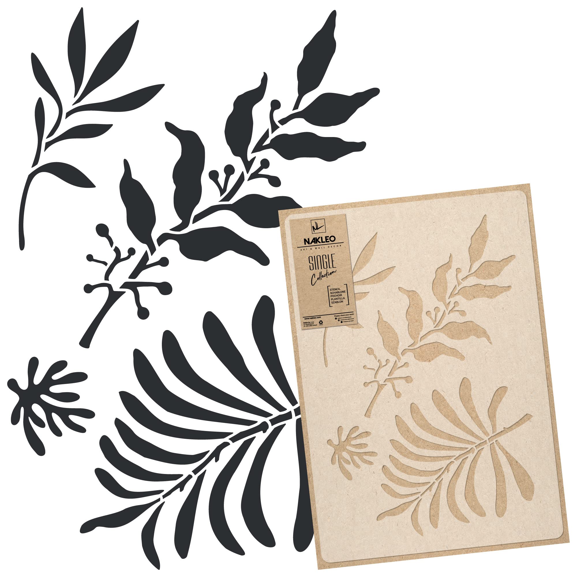 NAKLEO Floral Large Wall Painting Stencil 43x64 cm, Hand Painted Leaves Pattern, Reusable Plastic Flower Template, DIY Art and Craft Home Decor, Floor Wood Fabric Furniture