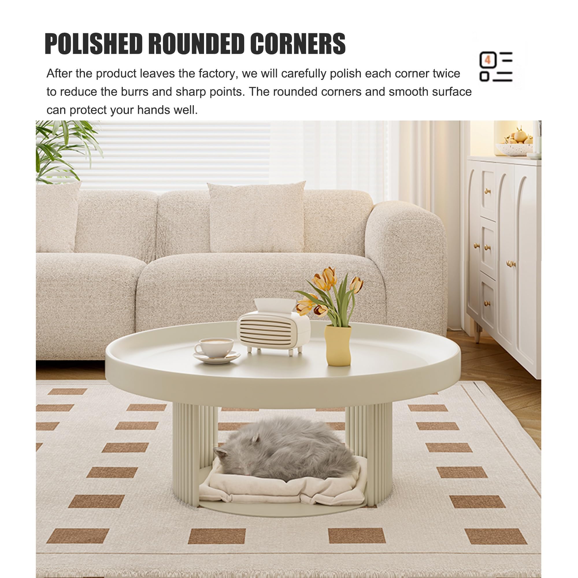 Stolik kawowy do małych pomieszczeń, okrągły, czarny design, idealny do salonu lub patio
