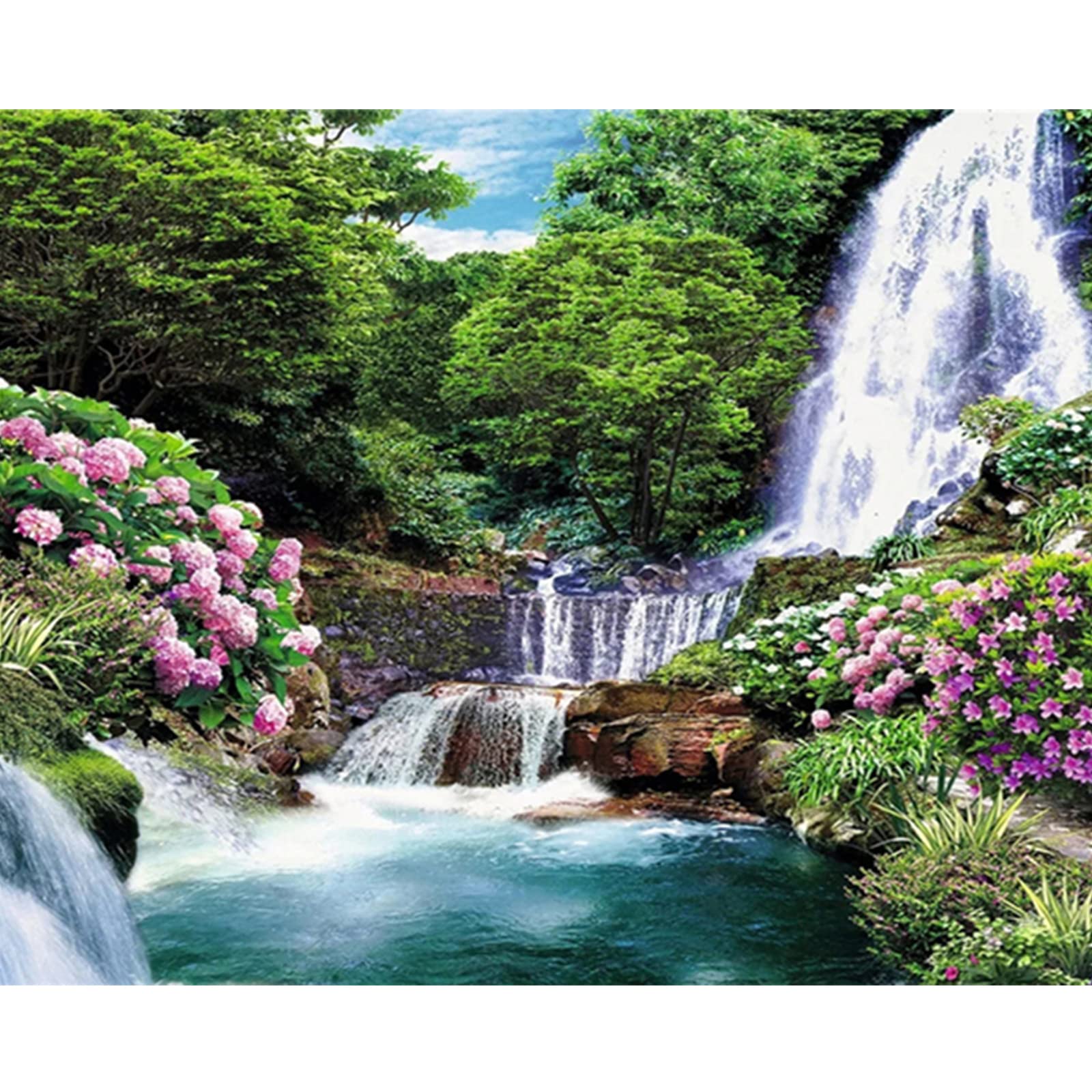 Flower Paint by Number Spring Scenery Mountains Waterfall DIY Painting On Canvas, Paintwork with Brushes Acrylic Paints Set,Perfect for Paint by Numbers for Adults and Kids Without Framed 16''x20''