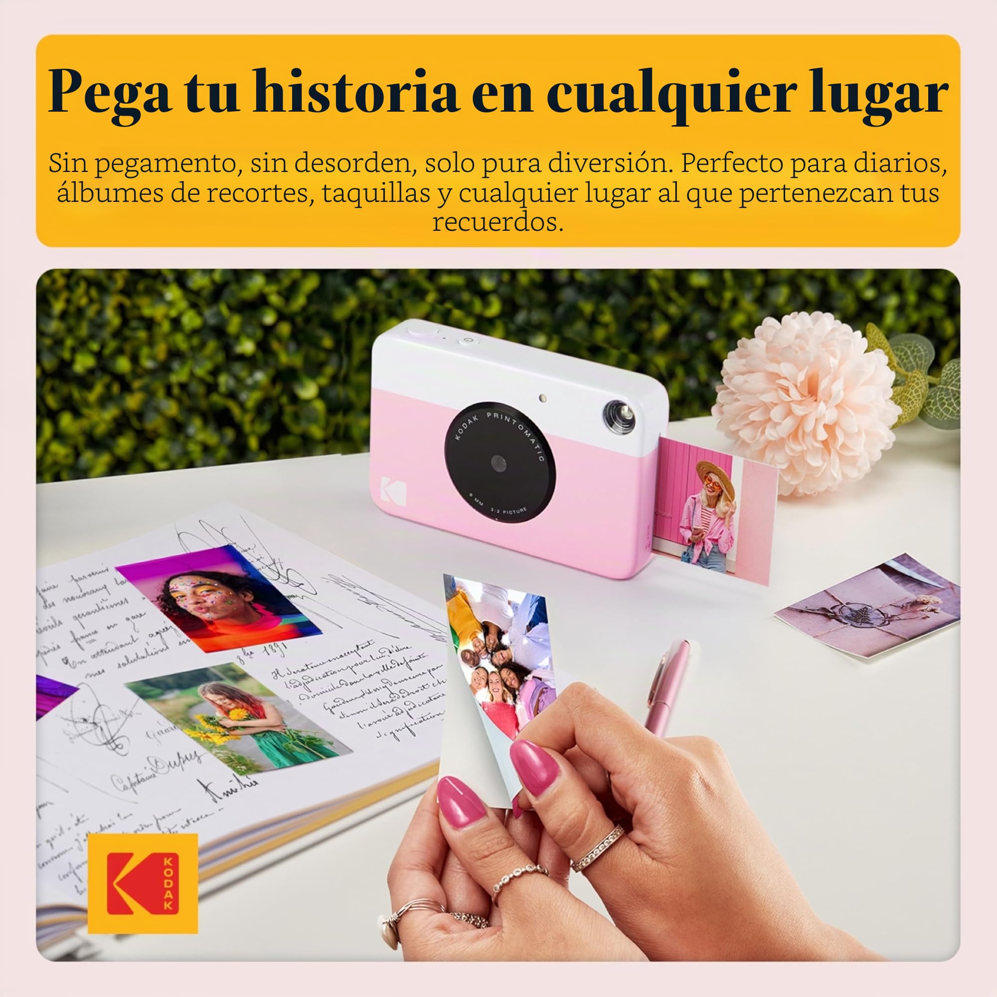 KODAK Printomatic cámara de impresión instantánea + Estuche Blando + Papel fotográfico Zink de 2 x 3 (Paquete de 20) + Álbum + Juegos de calcomanías + Marcos para calcomanías + Marcadores - Rosa