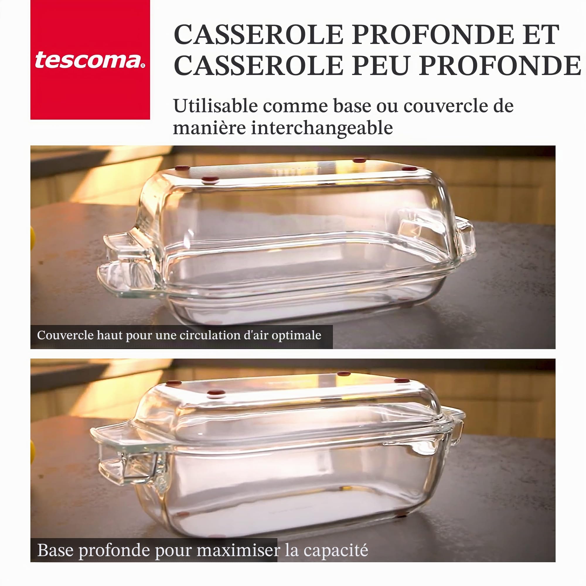 Tescoma GrandChef Plat rectangulaire avec couvercle, verre, 40 x 26 cm