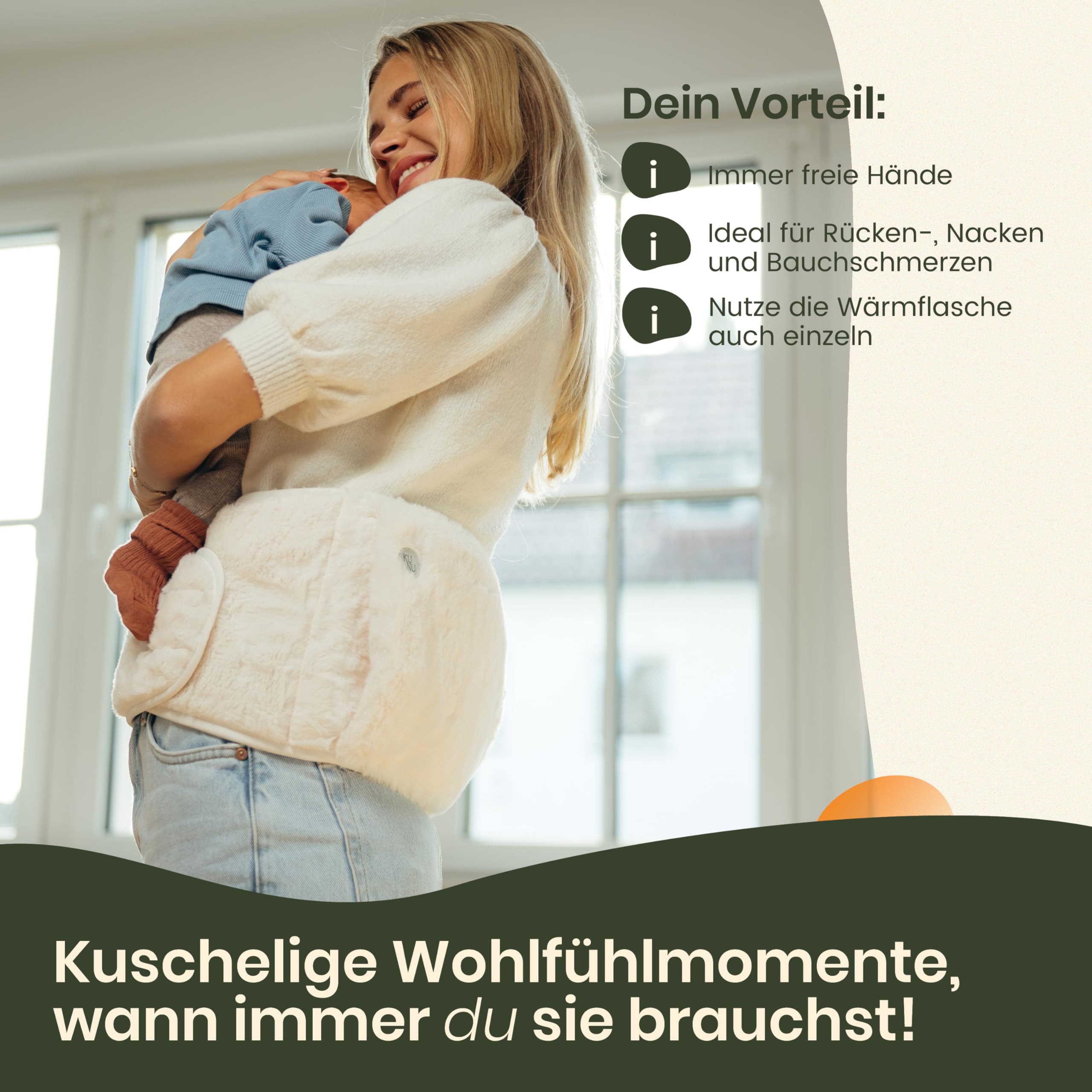KUNU® original Wärmflaschengürtel - Premium Wärmflasche Lang mit Gürtel zum umbinden - 130cm Perioden Wärmegürtel - Plüsch Wärmflasche mit Bezug - Wärmflasche Gürtel mit Geschenkverpackung