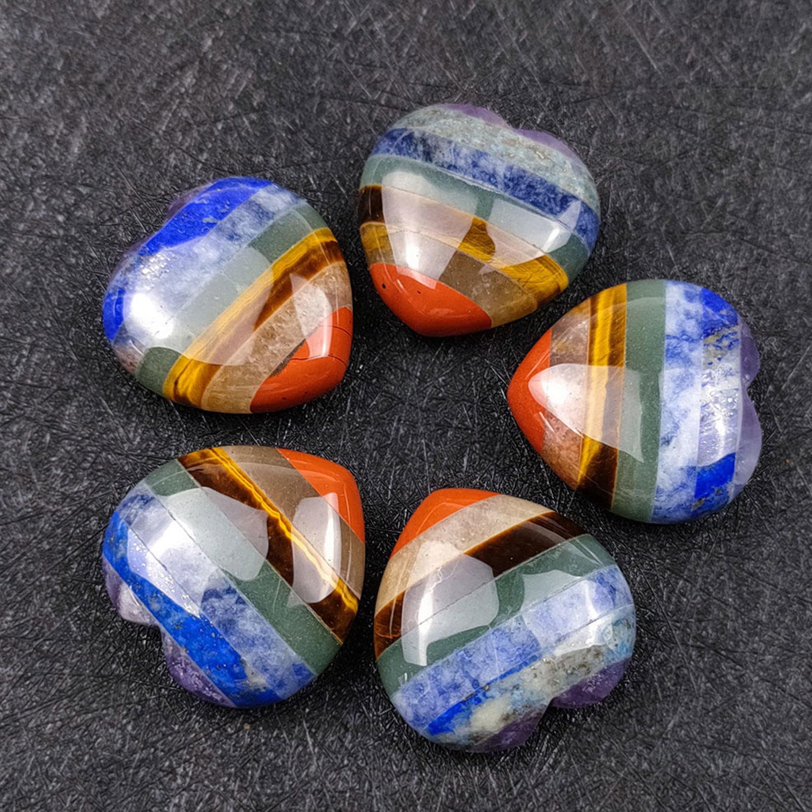 5 Piedras de Cristal de Corazón. 7 Cristales de Chakra Piedra de Preocupación de Palma de Cristal Curativo - Piedras Preciosas en Forma de Amor Pulidas Naturales