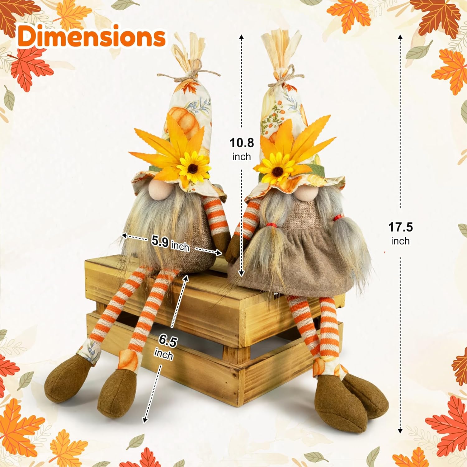 Thanksgiving Decorations – 2PCS Fall Gnomes Plush Shelf Sitters with Dangling Legs, Harvest Gnome Couple for Table Decor, Tiered Tray, Farmhouse Gnomes Gifts for Women - Image 4