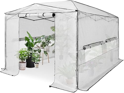OUTFINE Invernadero portátil de 8 x 12 pies, para interiores y exteriores, toldo de jardinería, 2 puertas enrollables con cremallera y 4 ventanas