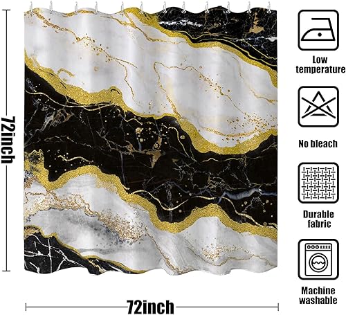 Miniatura 7 de Cortina de ducha de mármol negro blanco y dorado, cortinas de ducha abstractas modernas para baño, arte fresco, bonita cortina de baño impermeable