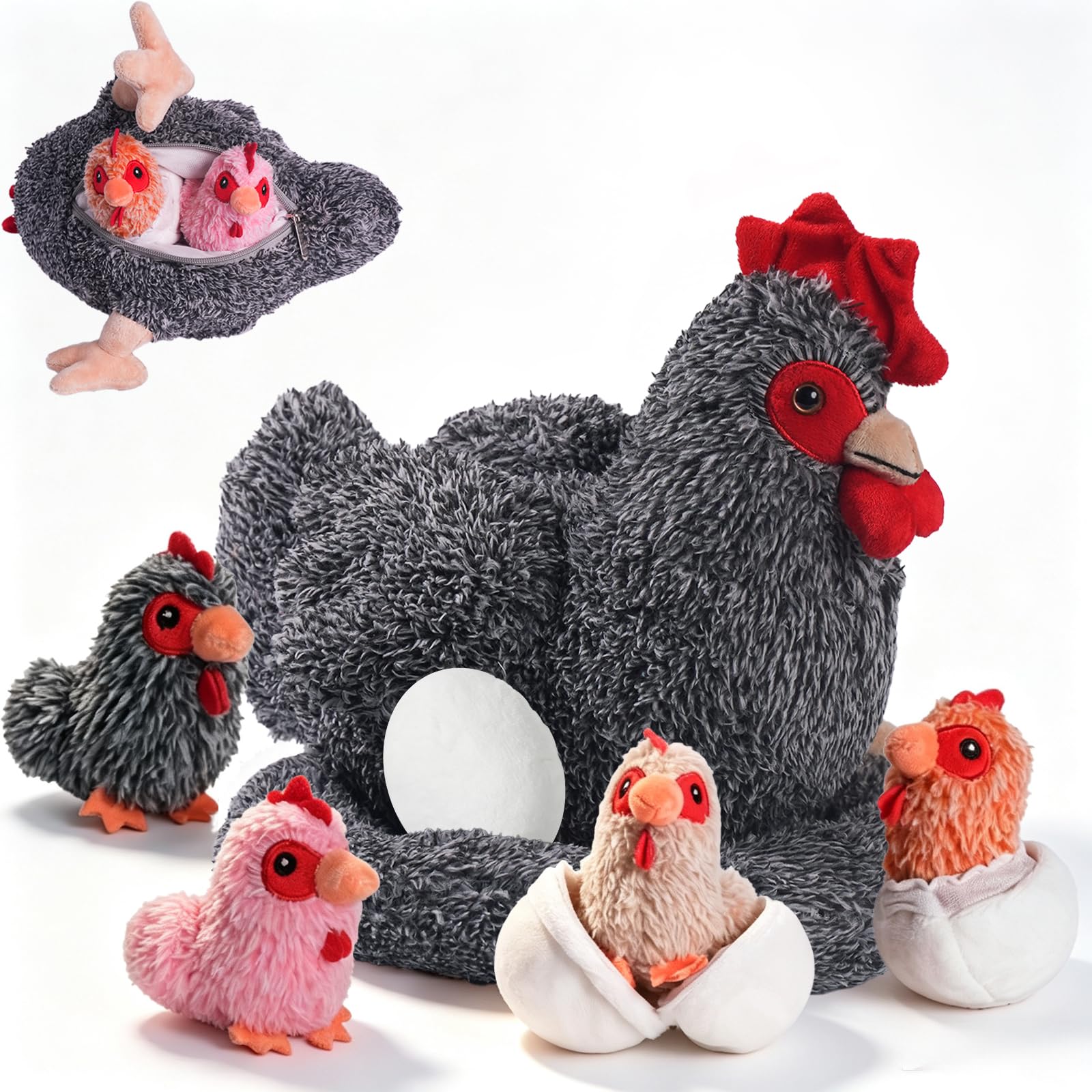 Youthfuljive 9 in 1 Chicken Stuffed Animal Set, Stuffed Chicken Plush Toy Barred Egg Layi…