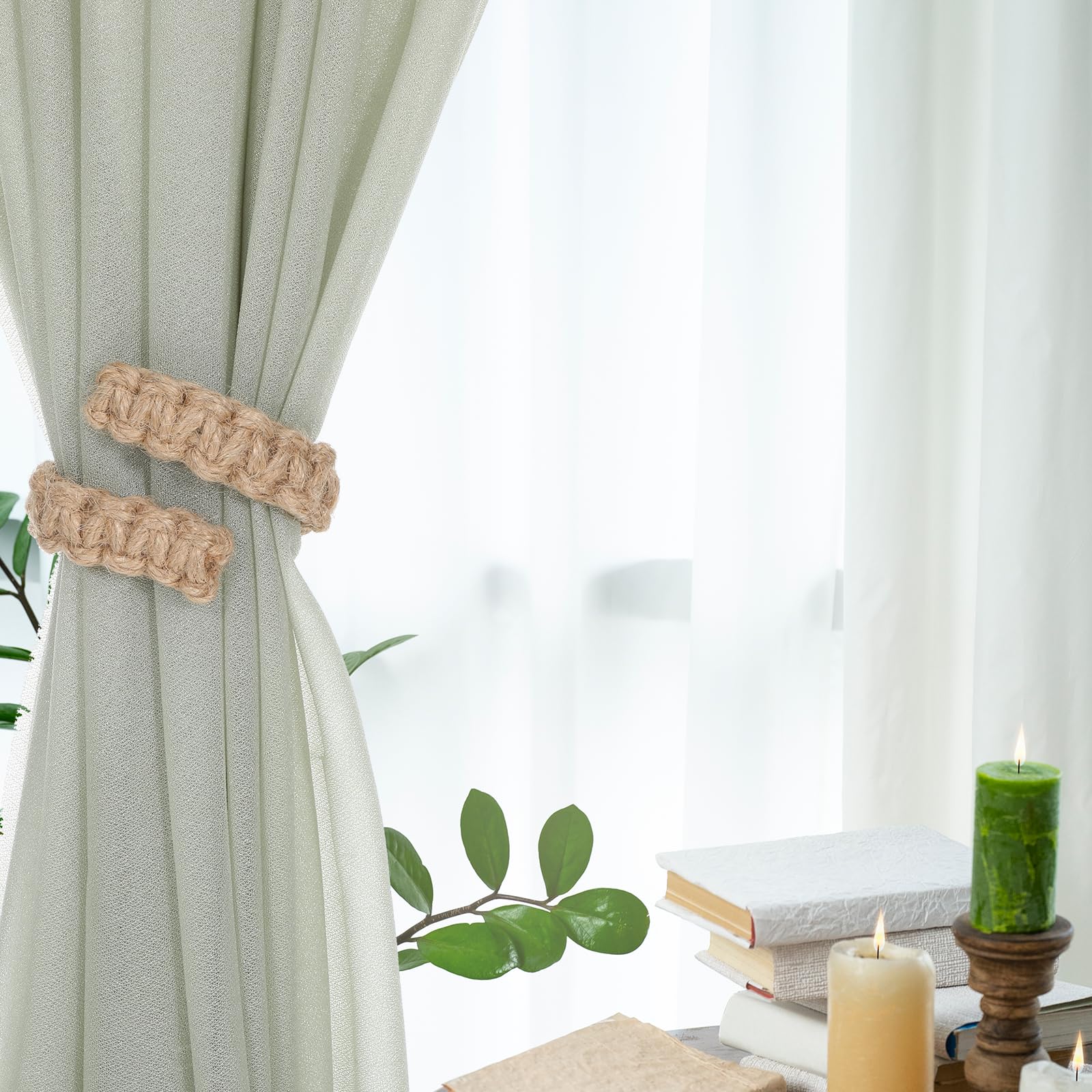 MAKNGRID Handmade Farmhouse Curtain Use Decor Rope Adjustable Outdoor Tieback for Tiebacks Curtain Indoor for Outdoor Boho Tie Hand Tiebacks Drapes Tieback Holdbacks 2 Flexible Pack Woven Braided 3