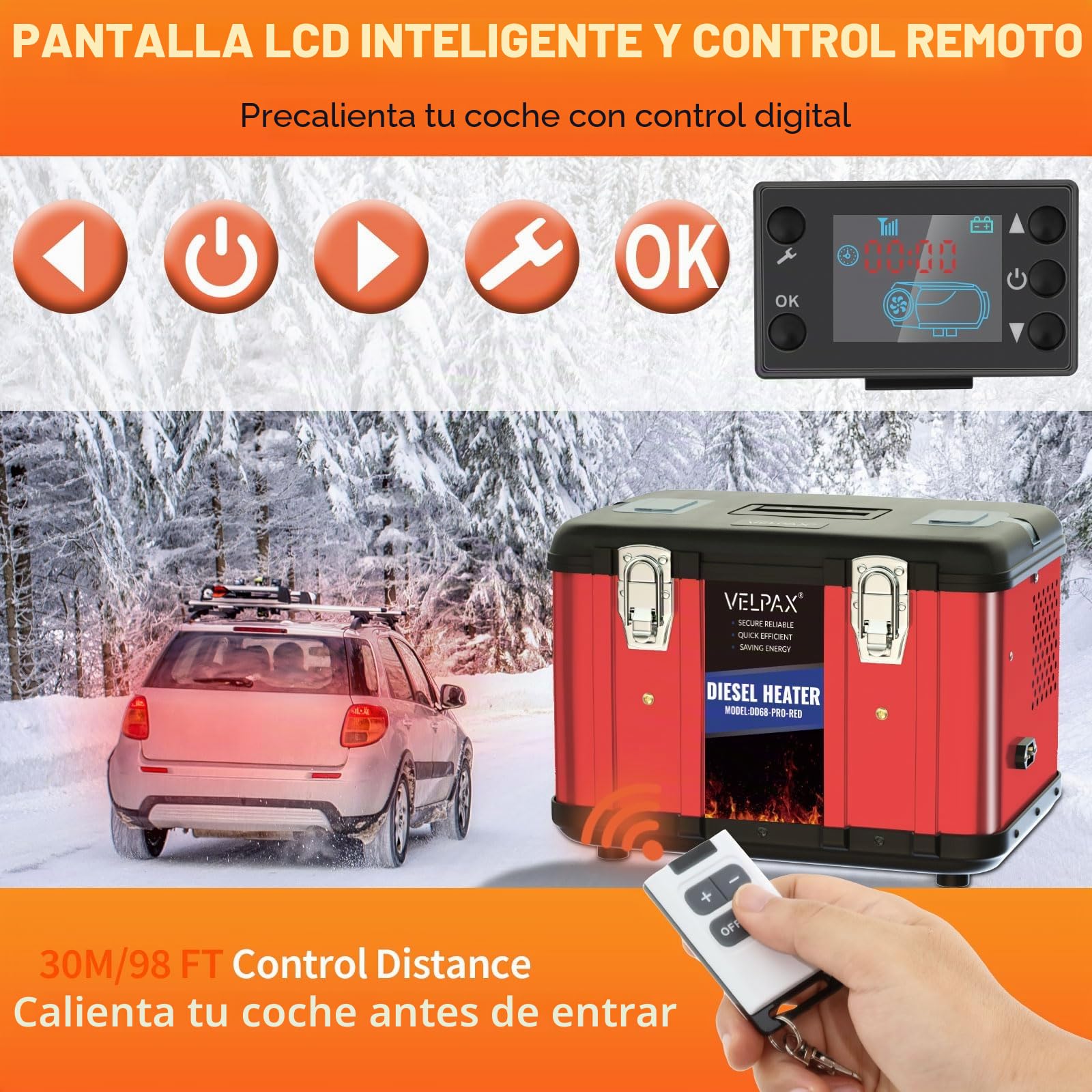 Calentador de Aire Diésel 12 V, 8 kW, calefacción de estacionamiento, Consumo 0,18-0,48 l/h, con pantalla LCD y mando a distancia, para autobuses, camiones