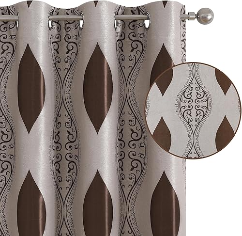 Miniatura 7 de HOMEIDEAS Cortinas marrones y beige para sala de estar, cortinas onduladas para oscurecer la habitación de 84 pulgadas de largo, juego de 2 paneles