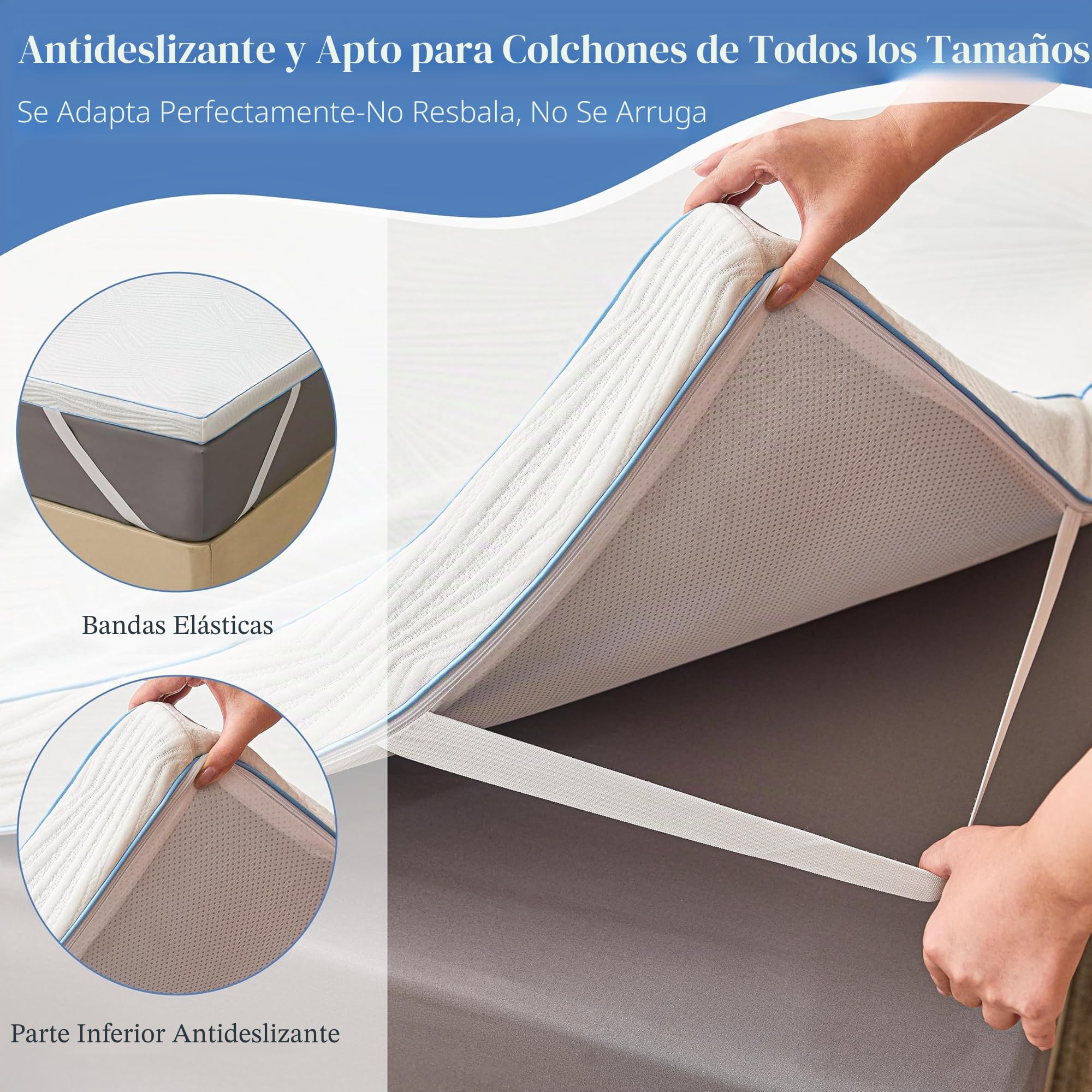 Topper Viscoelástico y Espuma Fría, 190x90x5 cm, Blanco, Transpirable, Certificado Oeko-Tex, Funda Extraíble, Antideslizante (5CM, 160X200)